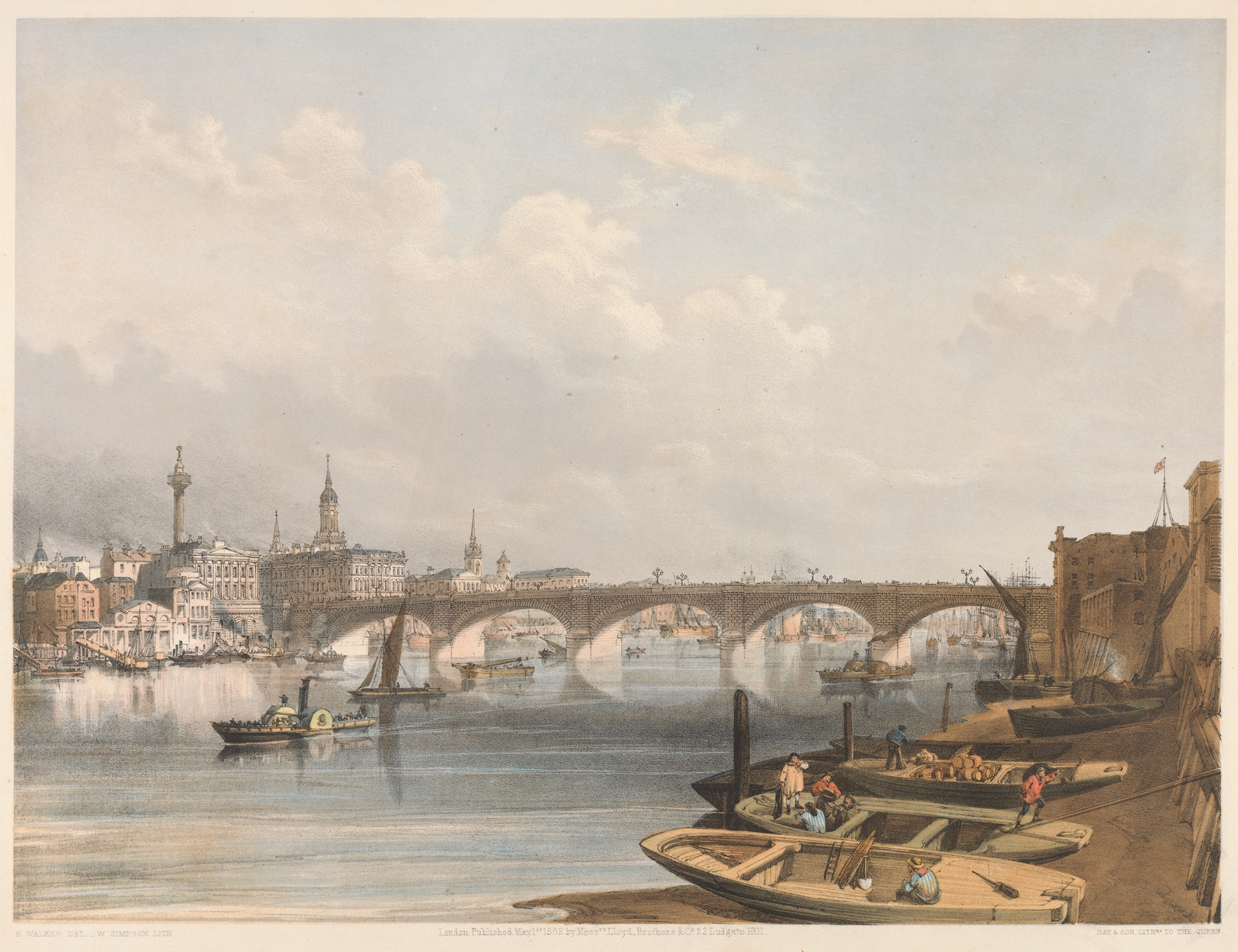 London Bridge from above Bridge by Edmund Walker, oil painting