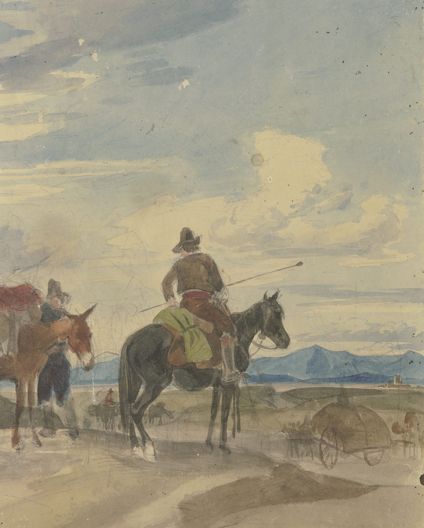 Landscape featuring a horseman and muleteer, oil painting by Johann Adam Klein