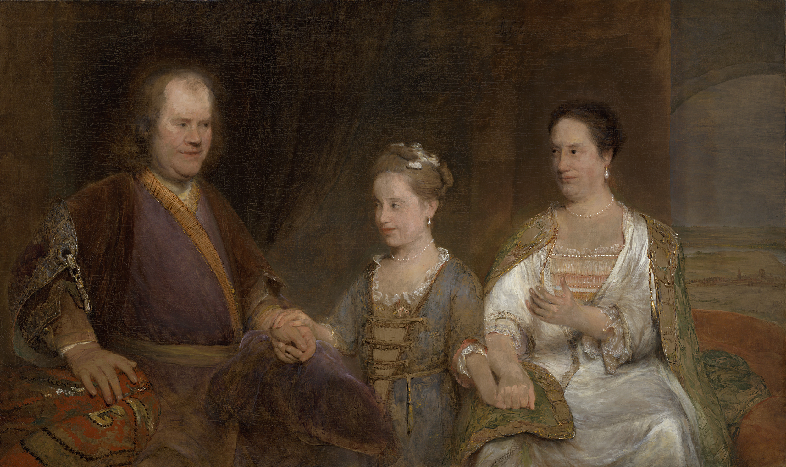 Portrait of Hermanus Boerhaave, his wife Maria, and daughter Johanna Maria, oil painting by Aert de Gelder