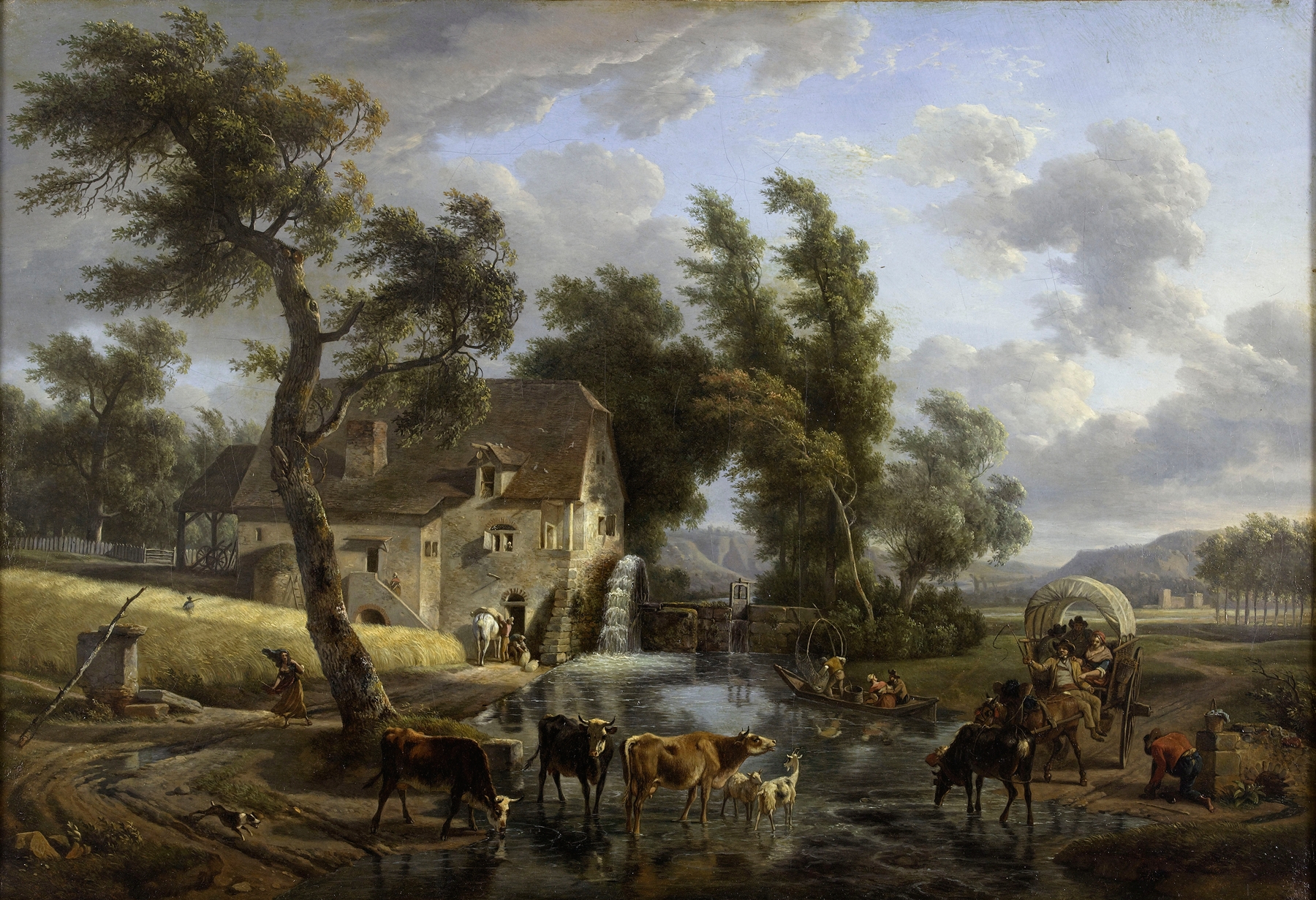 Le moulin by Jean-Louis Demarne, oil on canvas depicting a windmill in a serene landscape.