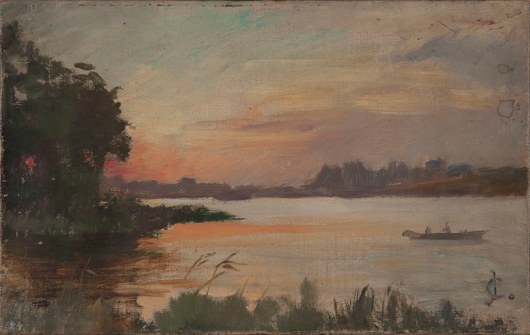 Landscape in Finland by Jan Ciągliński, oil painting depicting a forest under a stormy sky