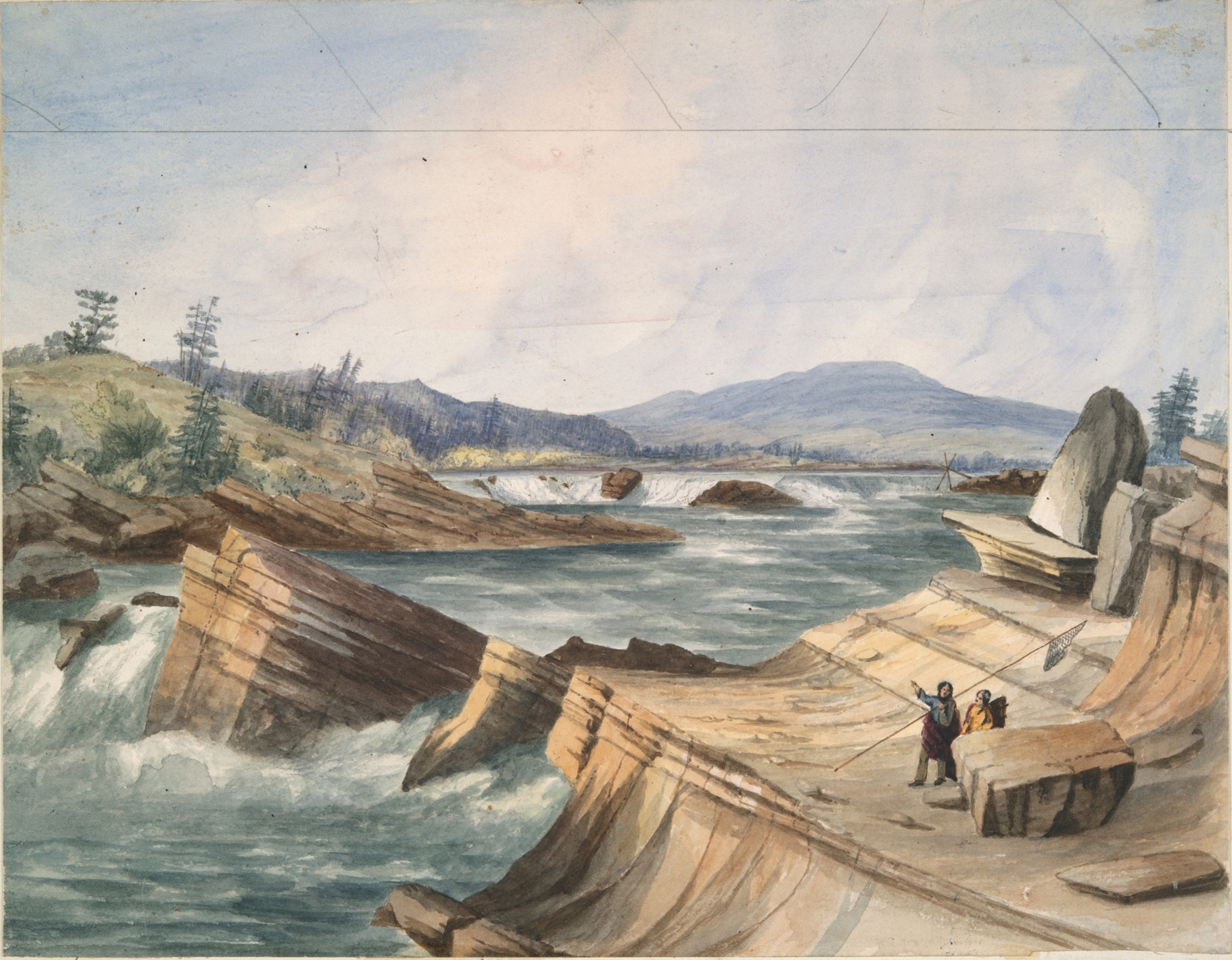 Kettle Falls, Columbia River by John Mix Stanley, oil on canvas depicting a vibrant landscape