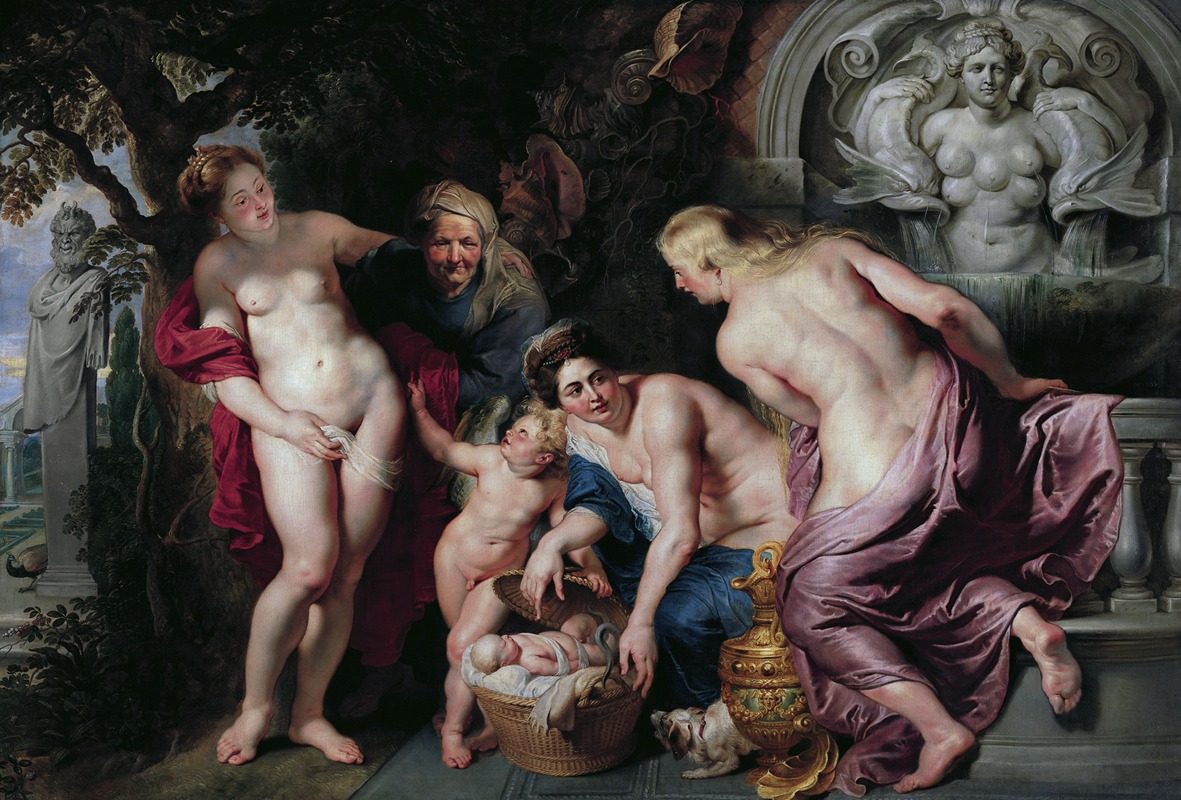 Peter Paul Rubens' painting depicts the moment Erichthonius is discovered by the daughters of Cecrops.