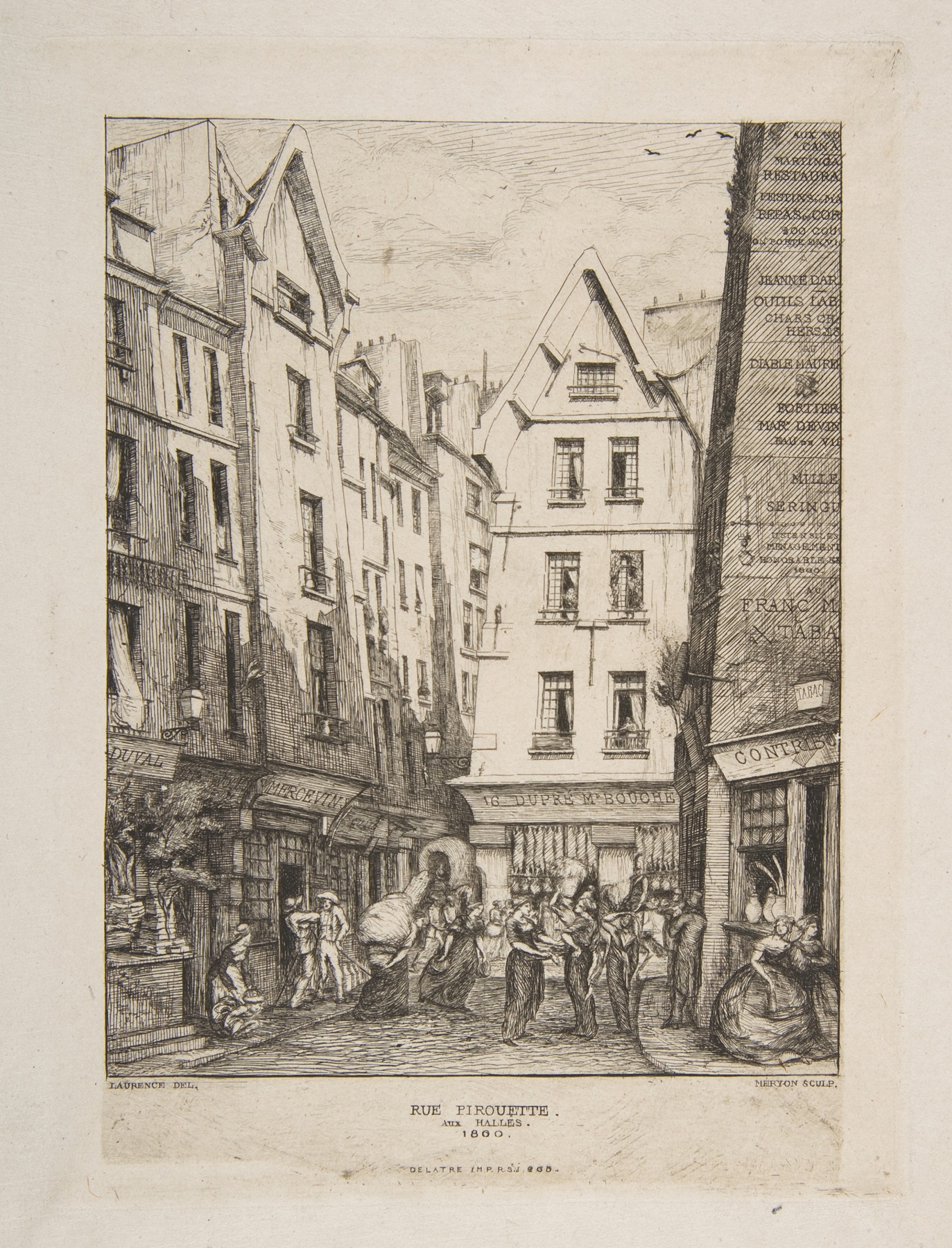Rue Pirouette aux Halles (Rue Pirouette aux Halles, Paris, after Laurence), by Charles Meryon, public domain
