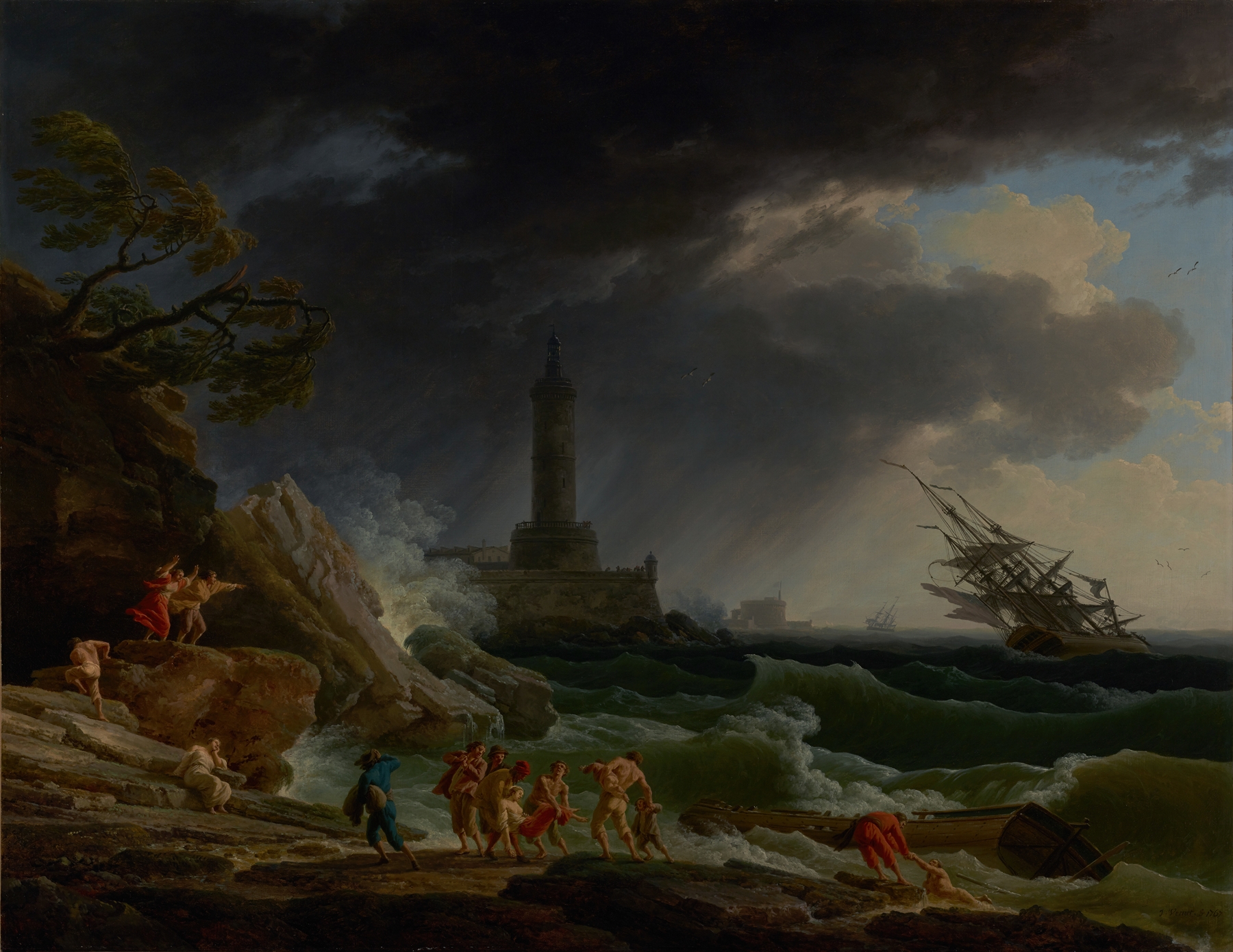 A Storm on a Mediterranean Coast, by Claude-Joseph Vernet, public domain