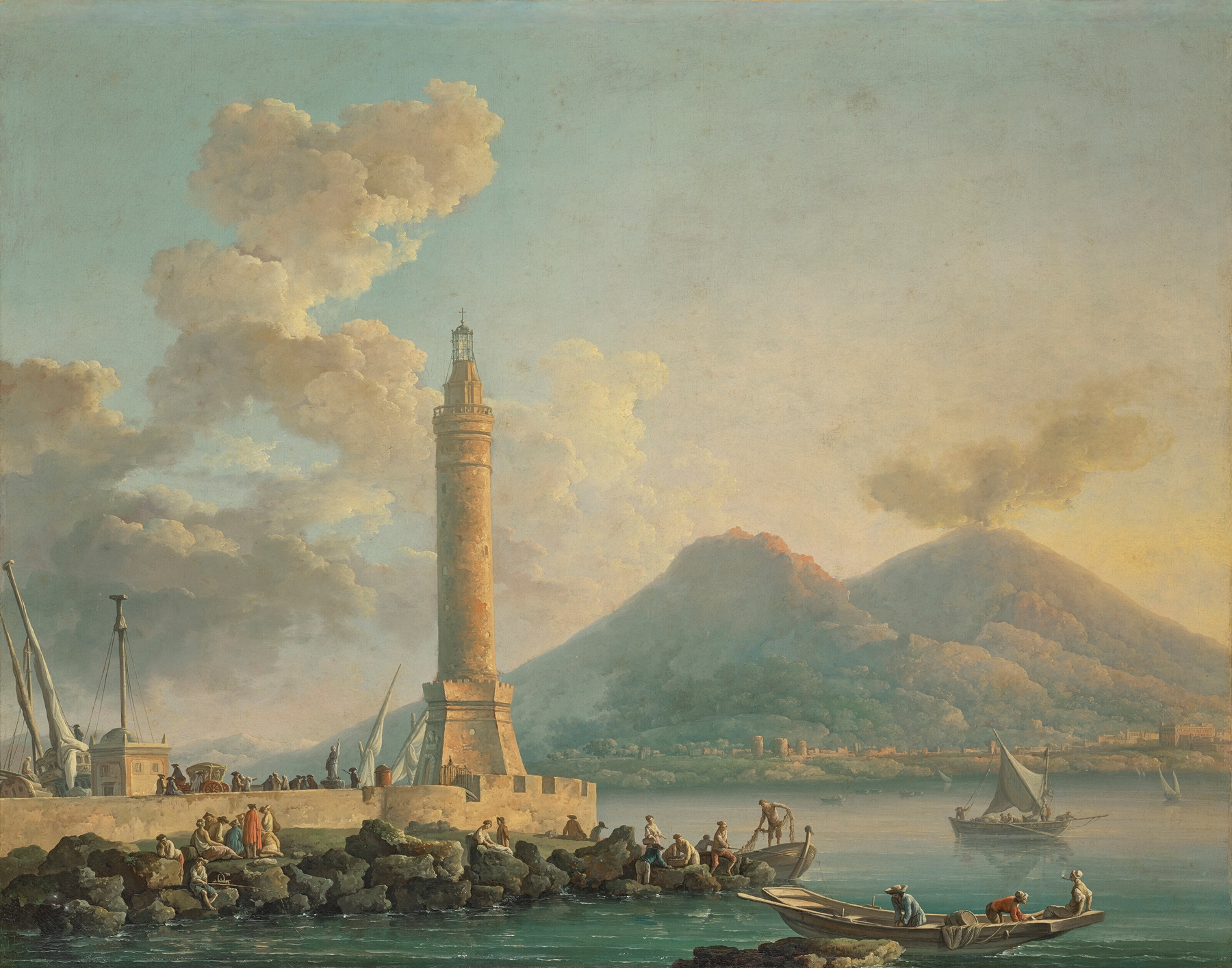 Lanterna del Molo, Naples with Vesuvius beyond, oil on canvas by Carlo Bonavia