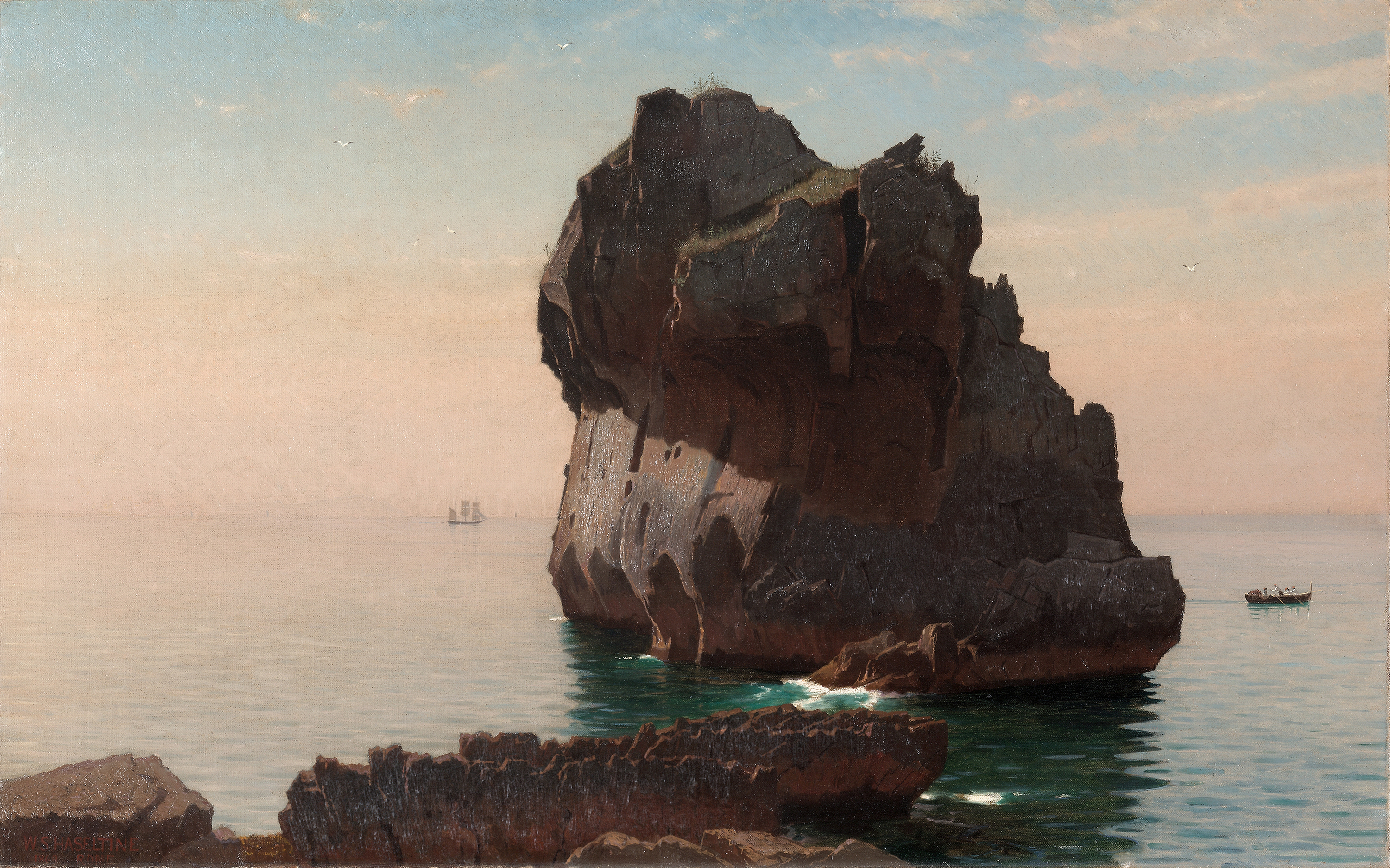 Capri by William Stanley Haseltine, oil on canvas depicting cliffs and a sunlit sea