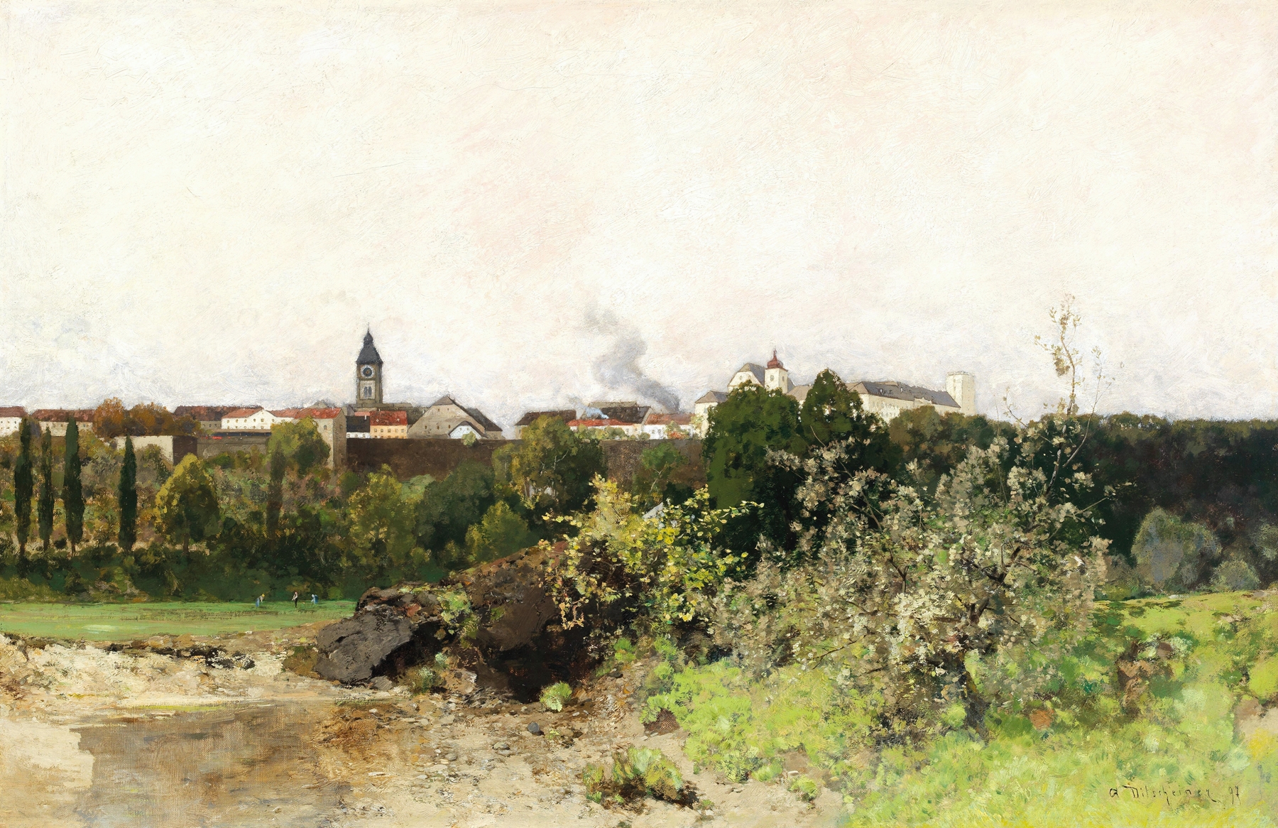 View of Enns on the Danube, oil painting by Adolf Ditscheiner