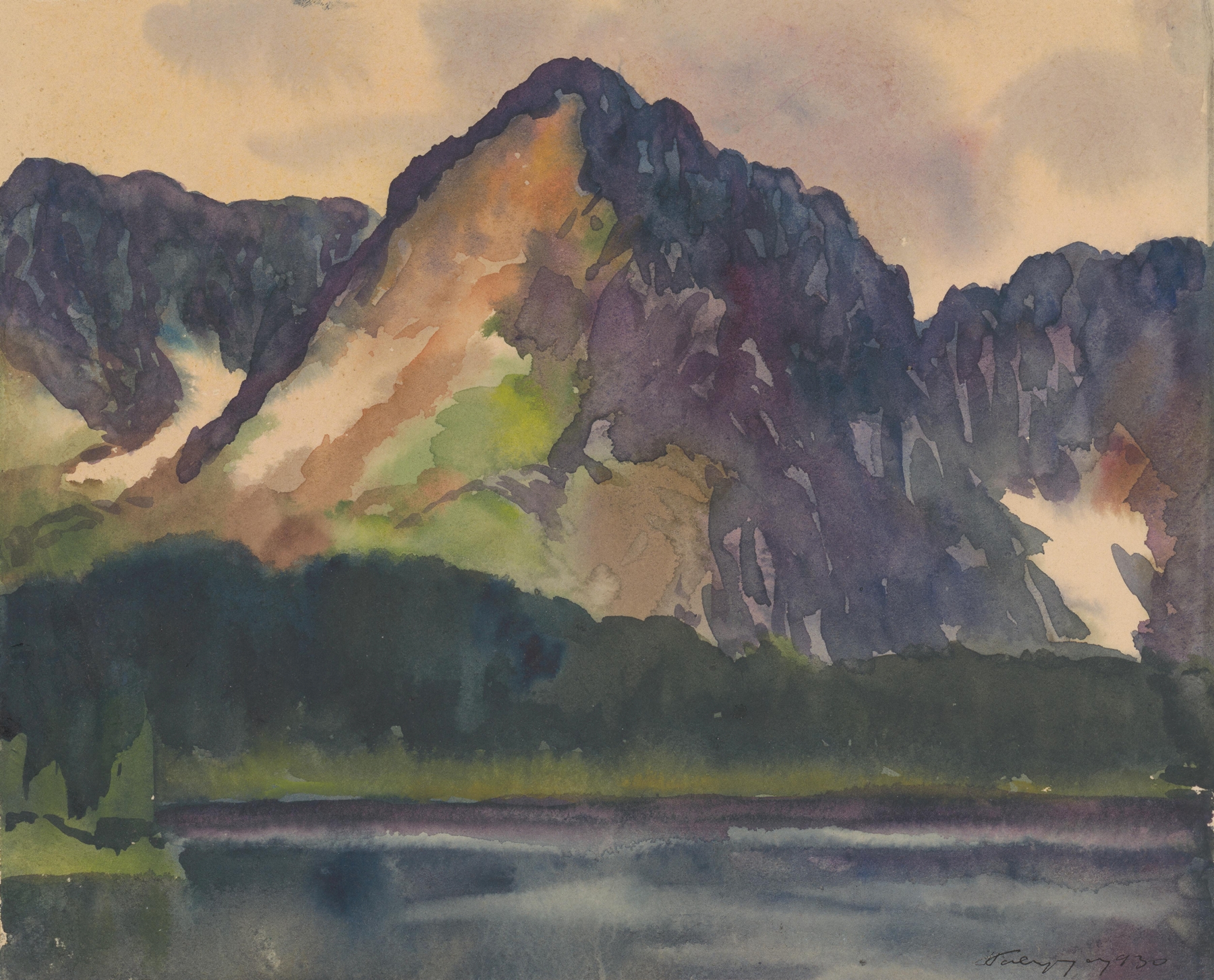 Rocky hills above a river, oil on canvas by Zolo Palugyay