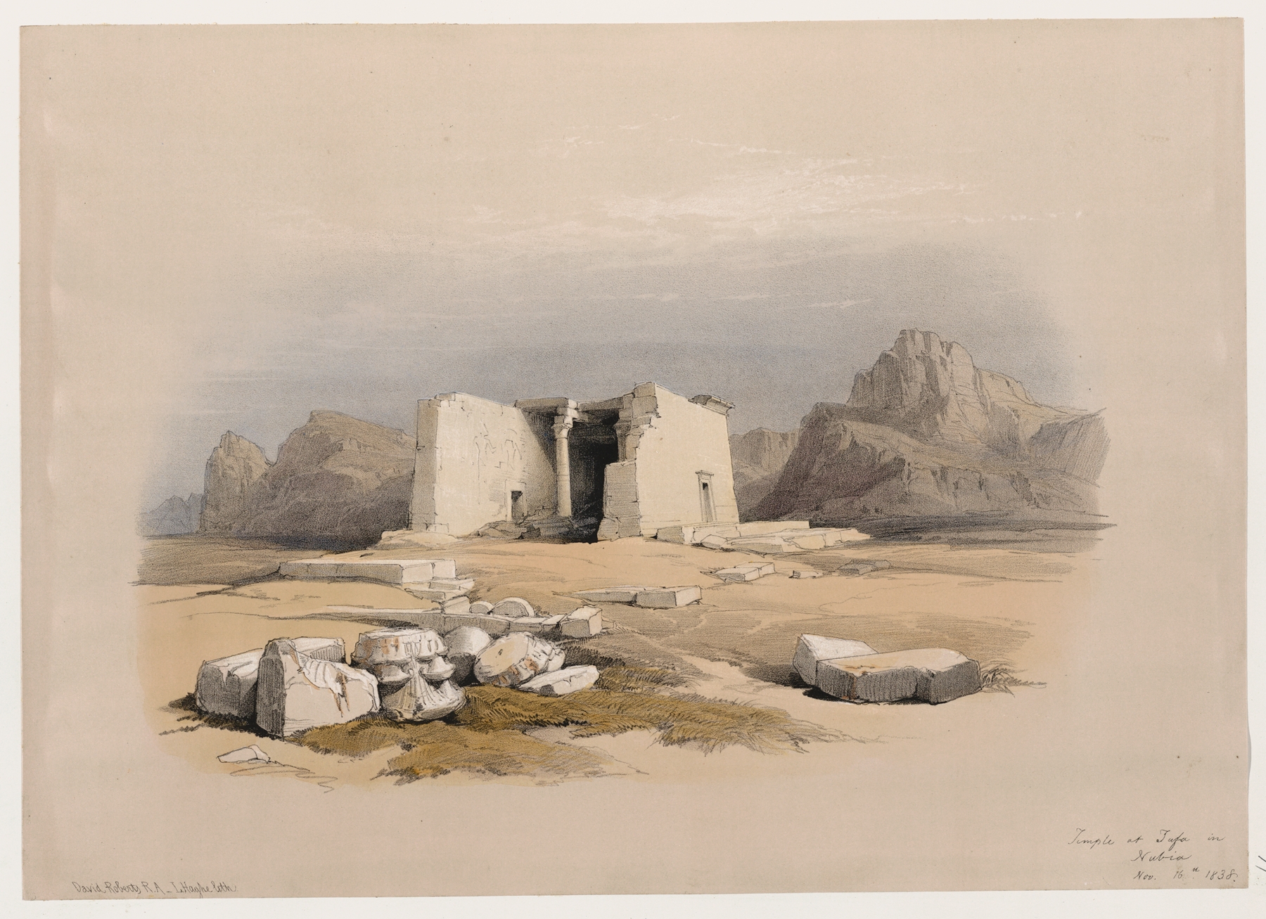 Temple of Tafa, architecture in oil on canvas by David Roberts