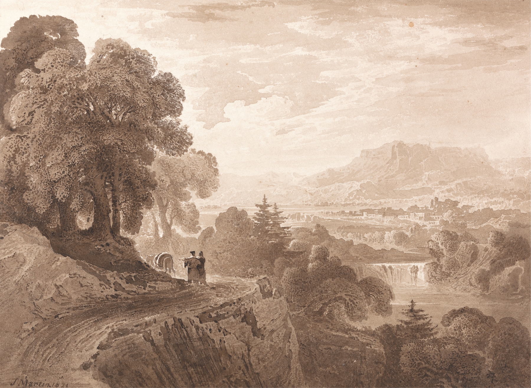 Travelers on a Road above a River, by John Martin, public domain
