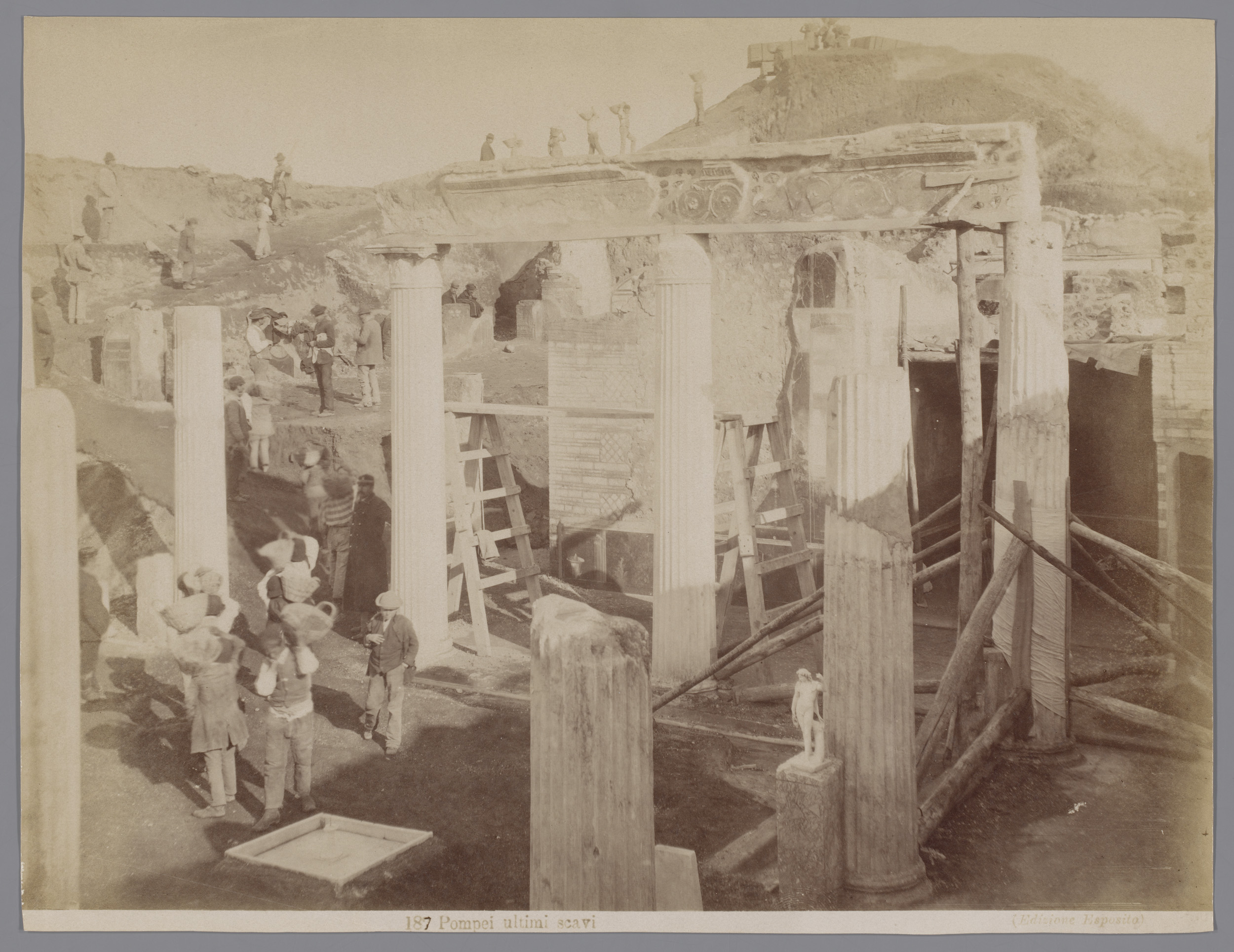 Historical excavation scene at Pompeii, albumen print by unknown artist
