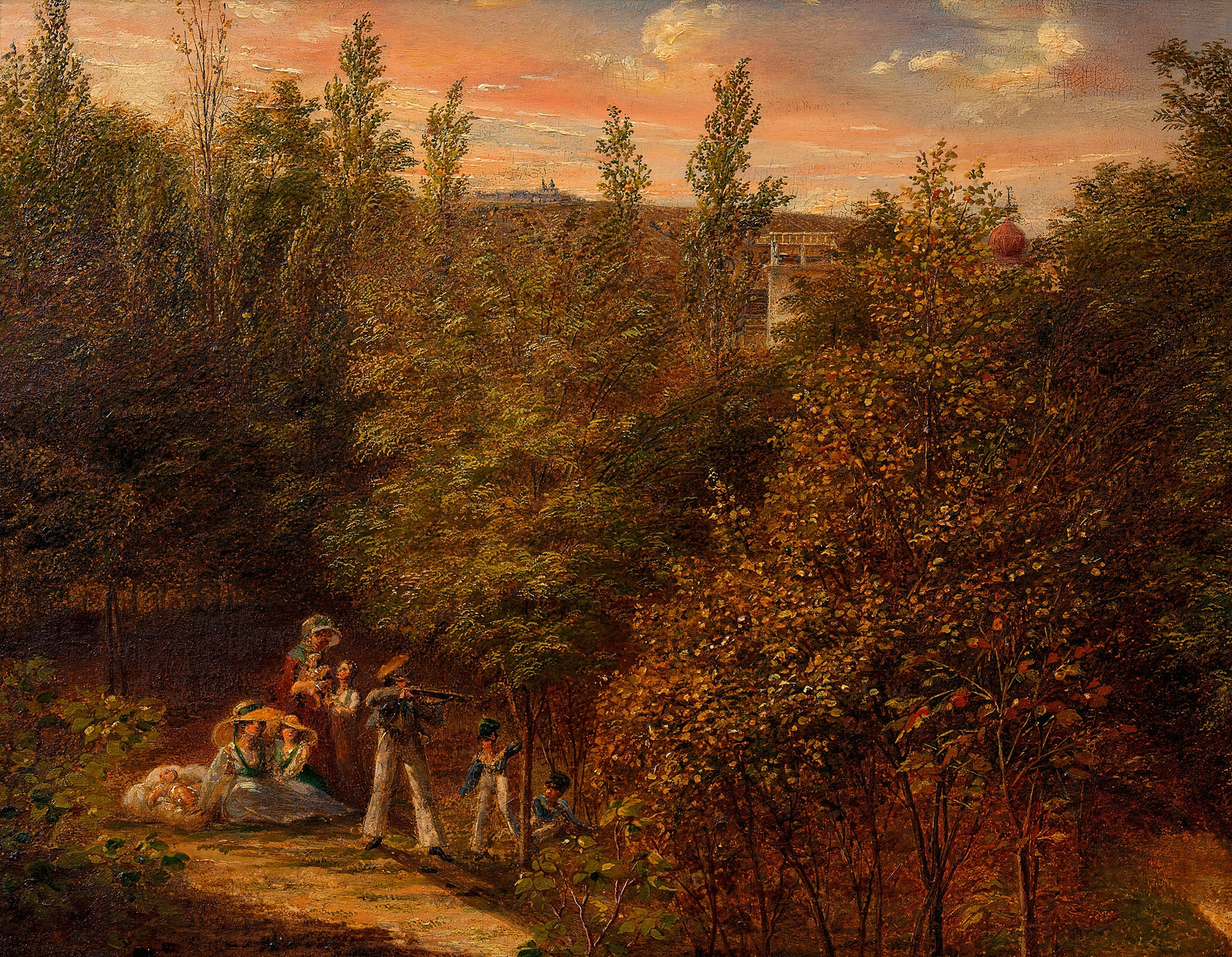 Baumlandschaft mit Familie und Kindern, oil on canvas by Karl Joseph Aloys Agricola, depicting a family in a lush landscape.