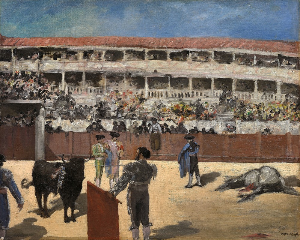 Bullfight by Édouard Manet, oil on canvas showing a matador confronting a bull.