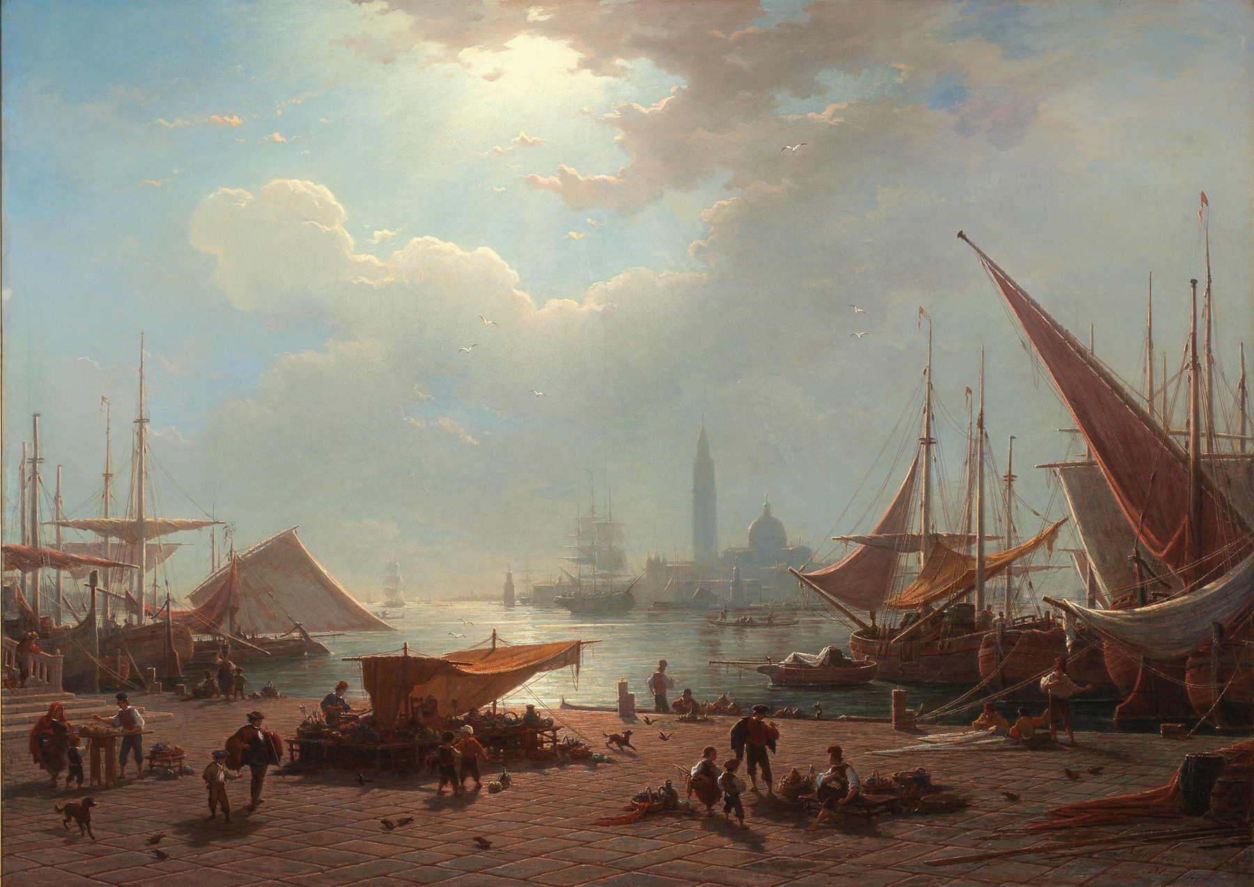 Venice landscape with San Giorgio Maggiore bell tower, oil painting by Ludwig Mecklenburg