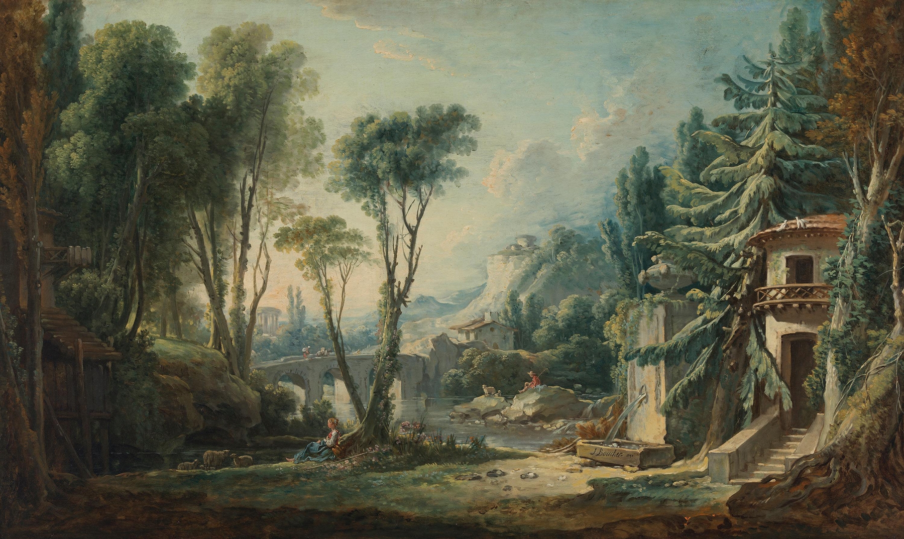 Hirtenlandschaft mit Fluss, by François Boucher, public domain