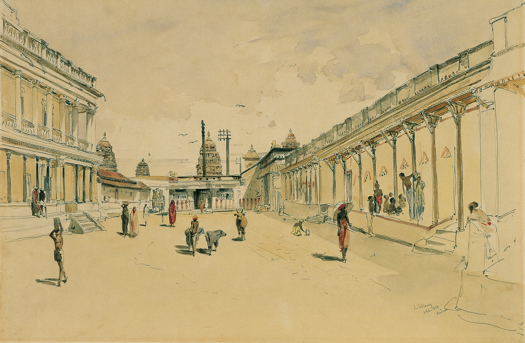 Oil on canvas by Joseph Selleny depicting a temple in Madras