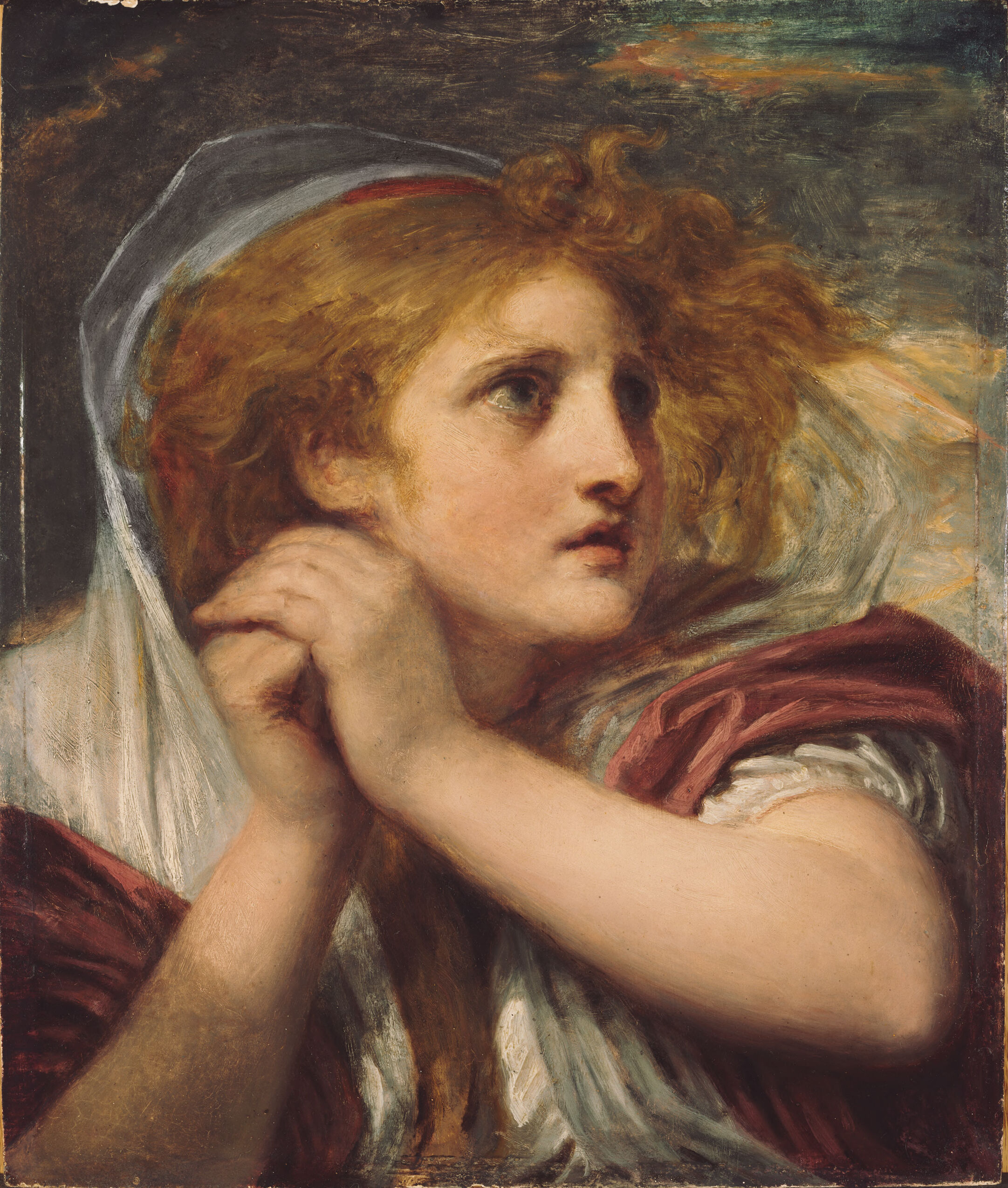 Fright by Jean-Baptiste Greuze, oil on panel depicting a figure with an intense gaze.