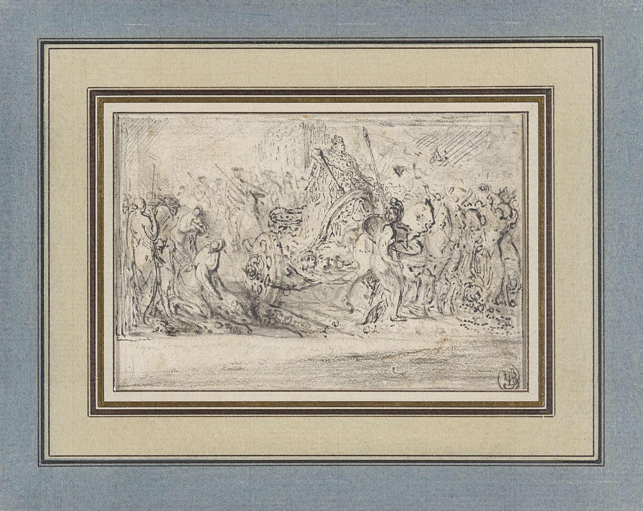 Allegorie op de terugkeer in Parijs van Lodewijk XVI, ink on paper by Gabriel Jacques de Saint-Aubin