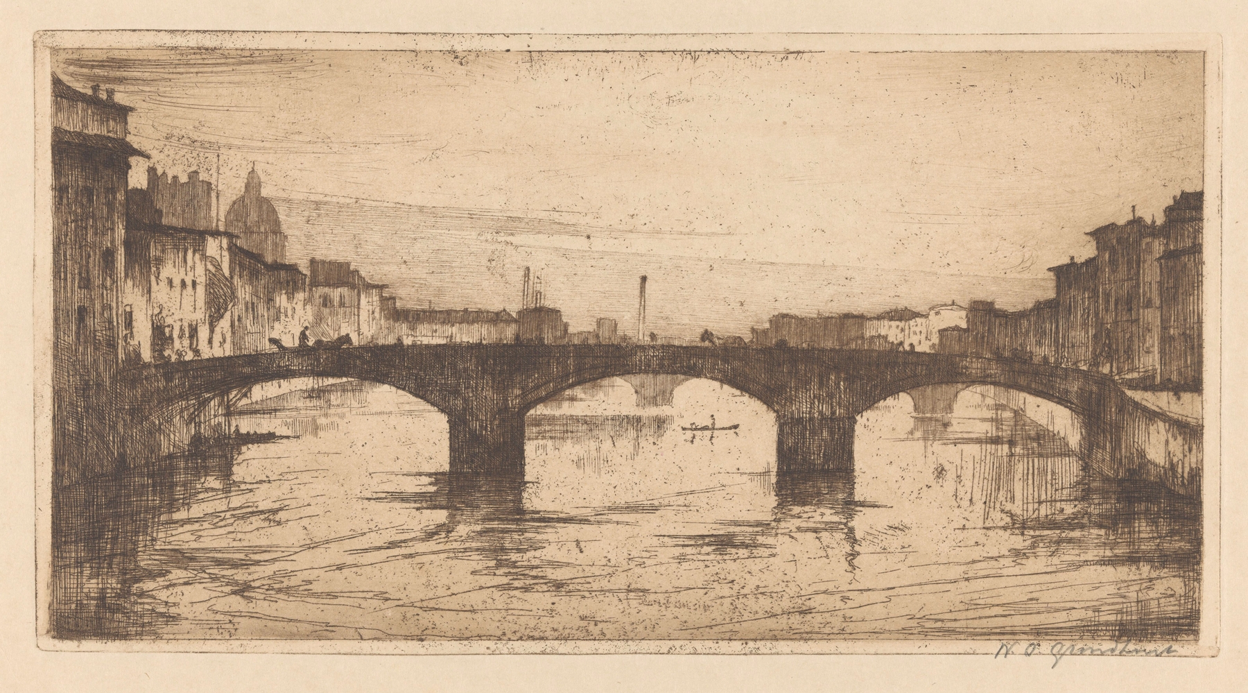 Landscape of Firenze by Willem Adrianus Grondhout, modernism, depicting a cityscape at dawn.