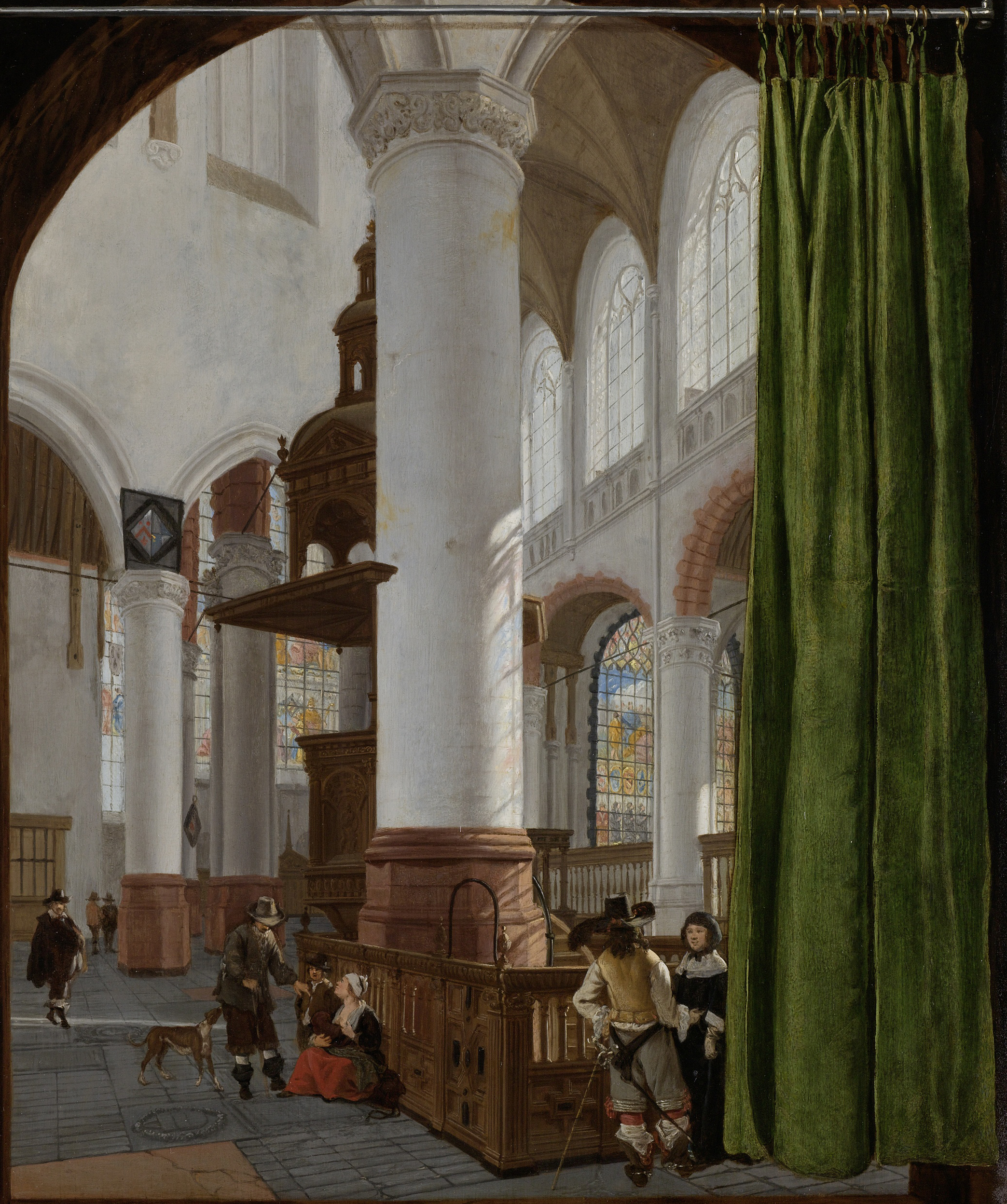 Interior of the Oude Kerk in Delft, oil on panel by Gerard Houckgeest