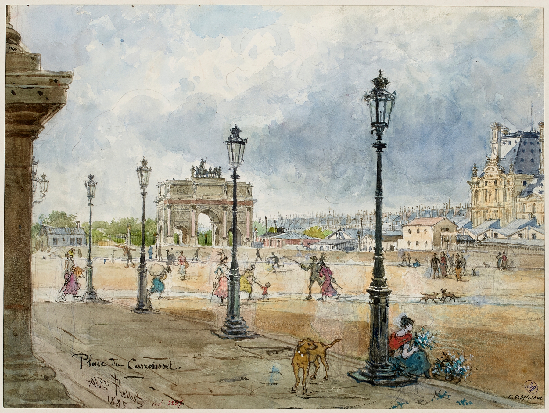 Place du Carrousel by Alexandre Prévost, oil on canvas depicting figures in an urban setting