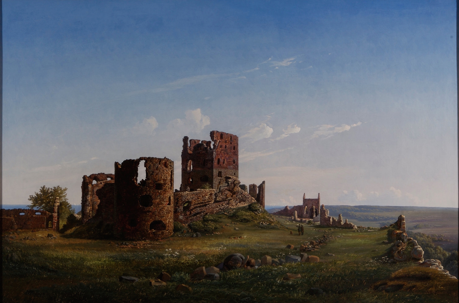 Landscape showing the ruins of Hammershus castle by Ferdinand Richardt, oil painting