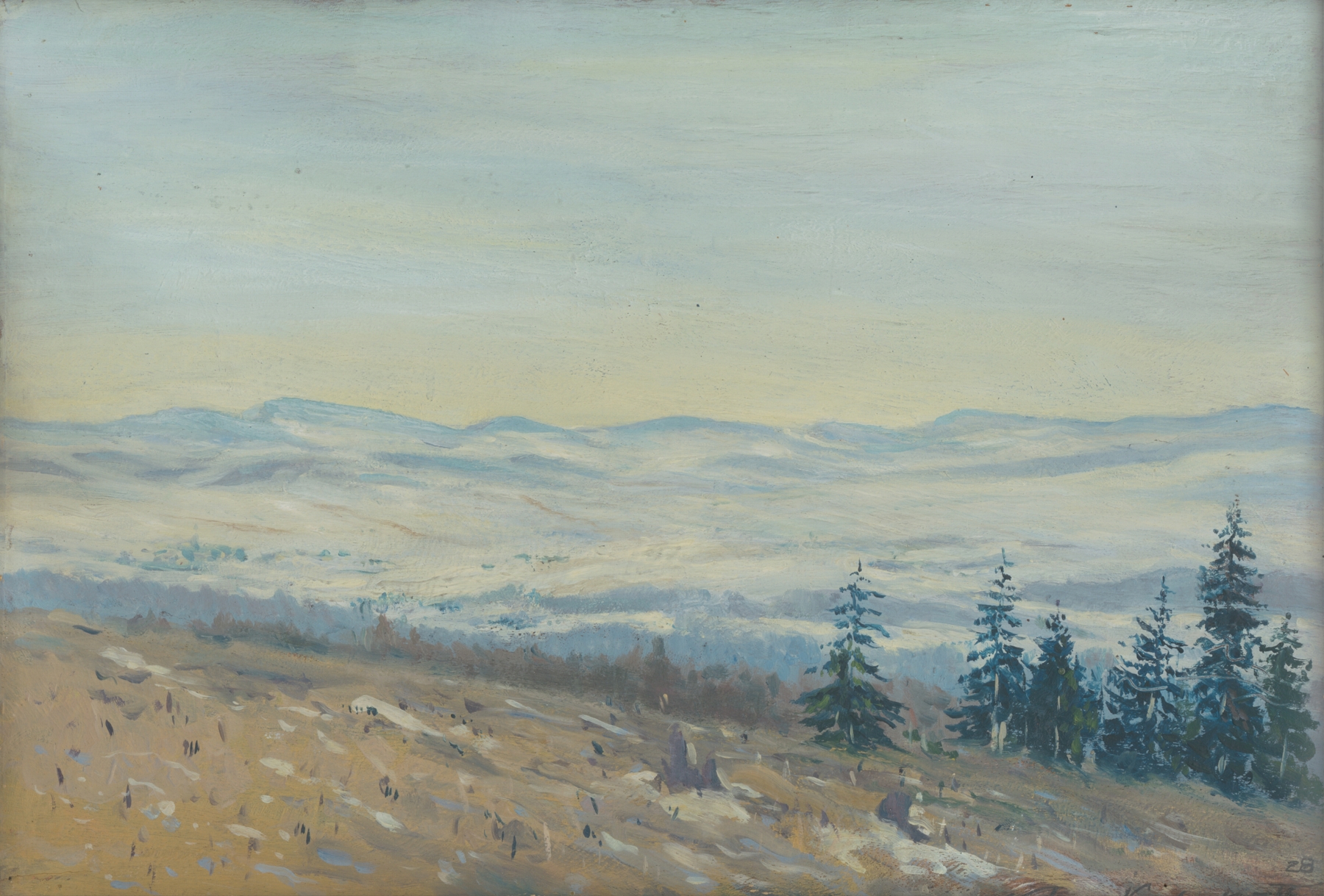 High Tatras by Ferdinand Katona, oil on canvas depicting mountains and a tranquil lake