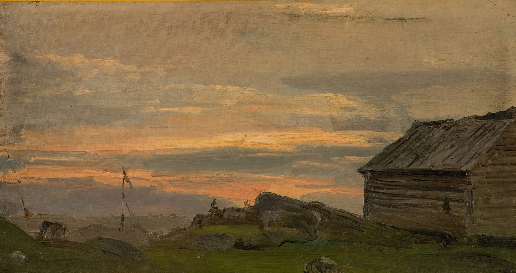 Landscape oil painting by Amaldus Nielsen featuring lush greenery and tranquility.