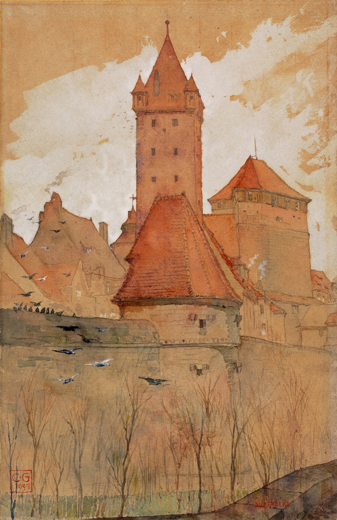 Towers from the City Wall, Nuremberg, by Cass Gilbert, public domain