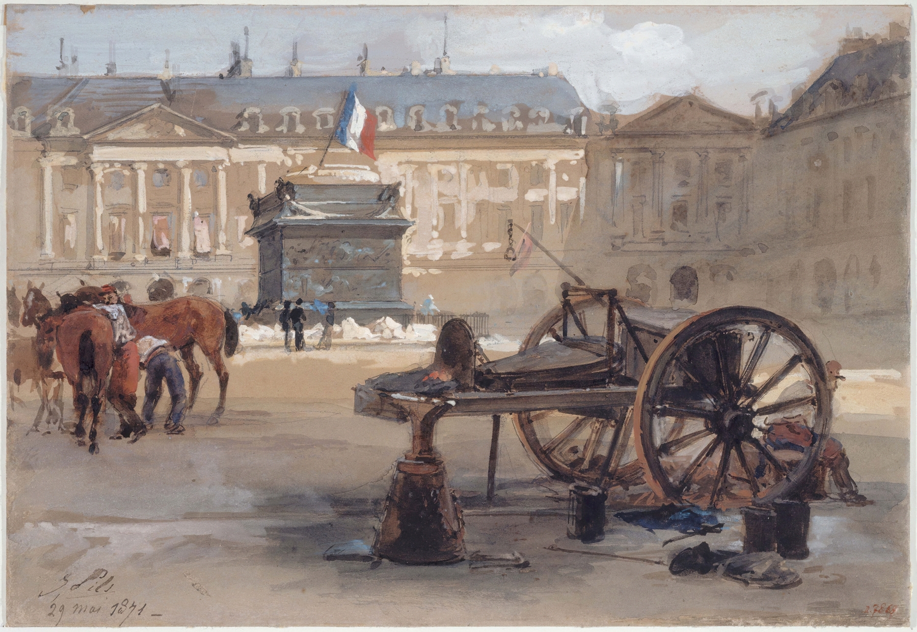 Historical scene with a fallen column, oil on canvas by Isidore Pils