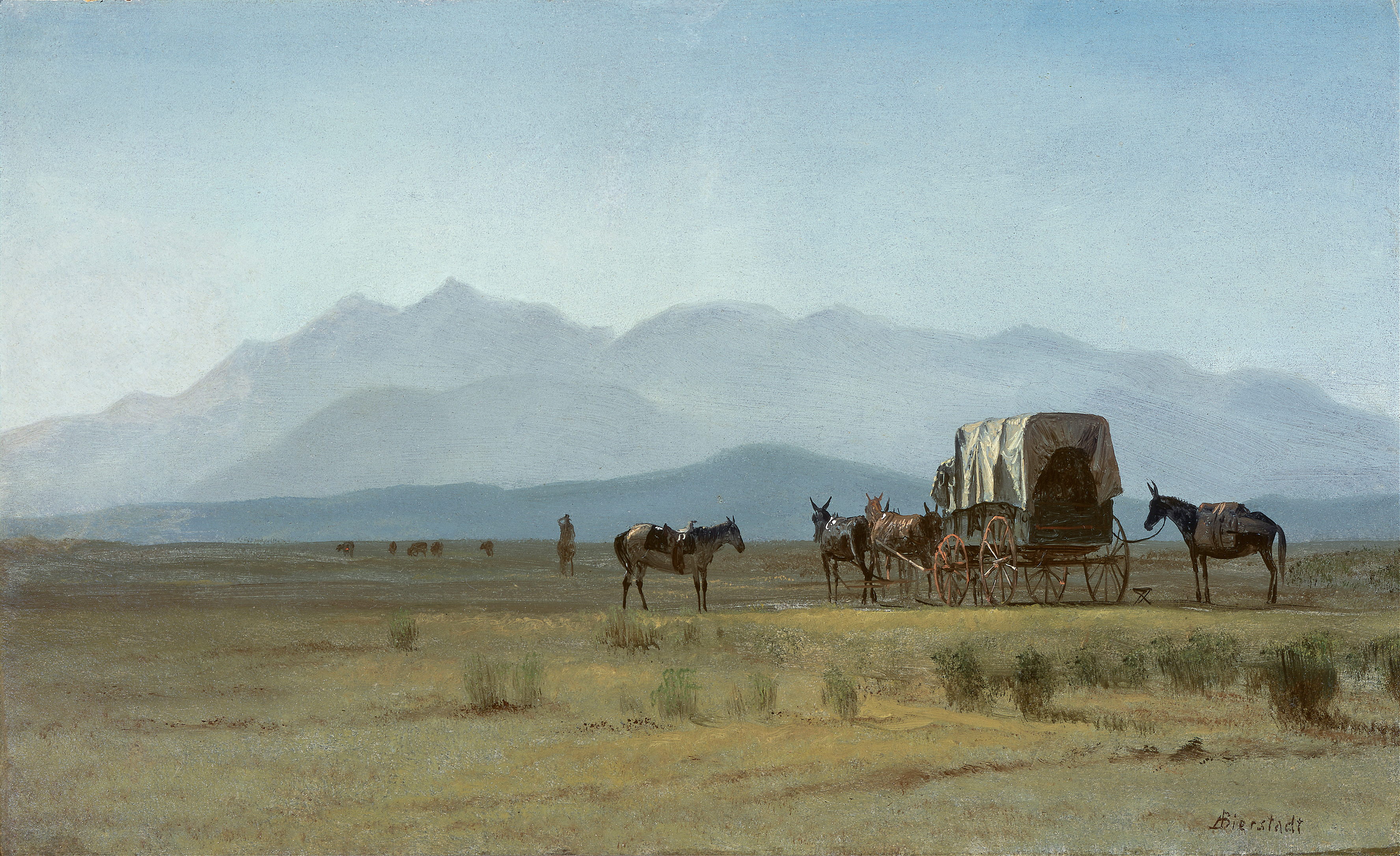 Surveyor’s Wagon in the Rockies, by Albert Bierstadt, public domain