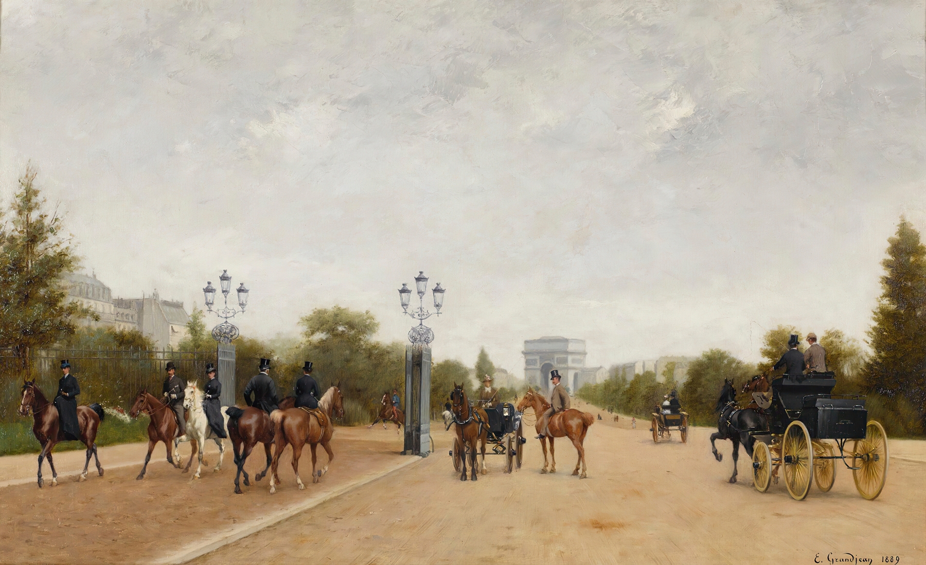 L’avenue du bois de Boulogne by Edmond Grandjean, oil on canvas depicting trees and dappled shadows.