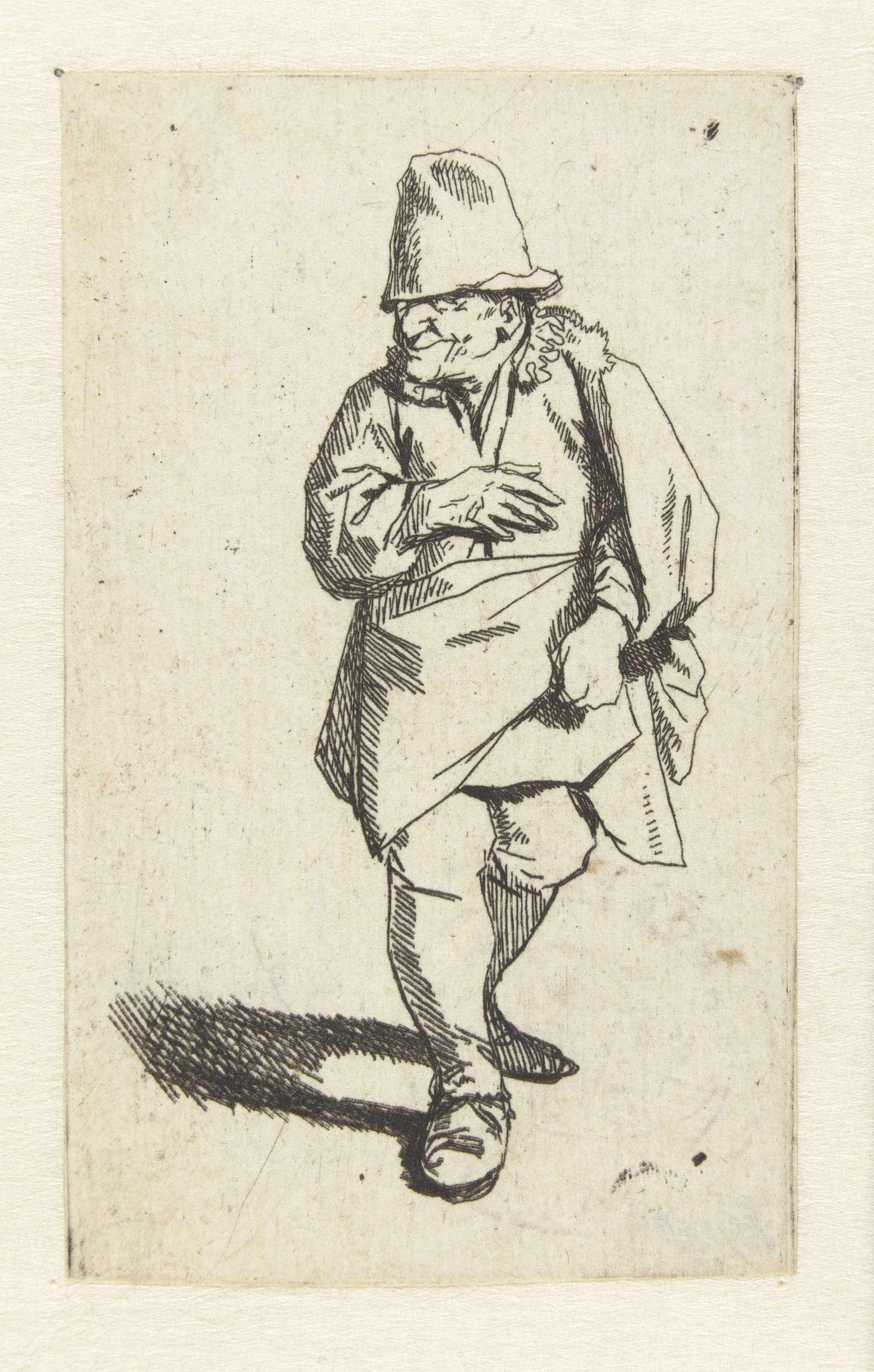 Portrait of a man with a tall hat, etching by Cornelis Pietersz. Bega