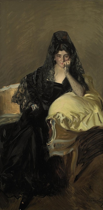 Portrait of Señora de Urcola wearing a black mantilla by Joaquín Sorolla.