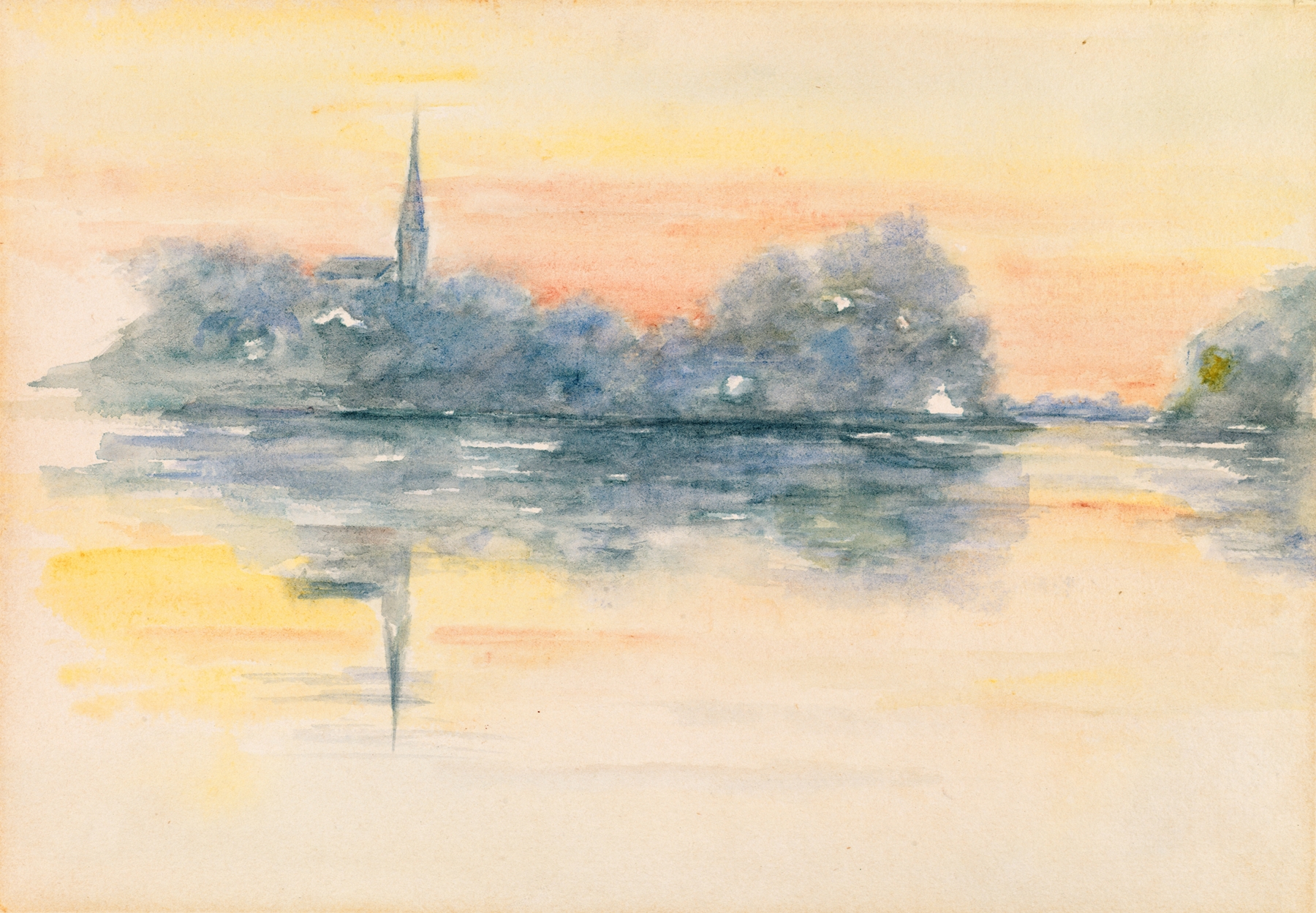 Church and Lake, by Henry Bacon, public domain