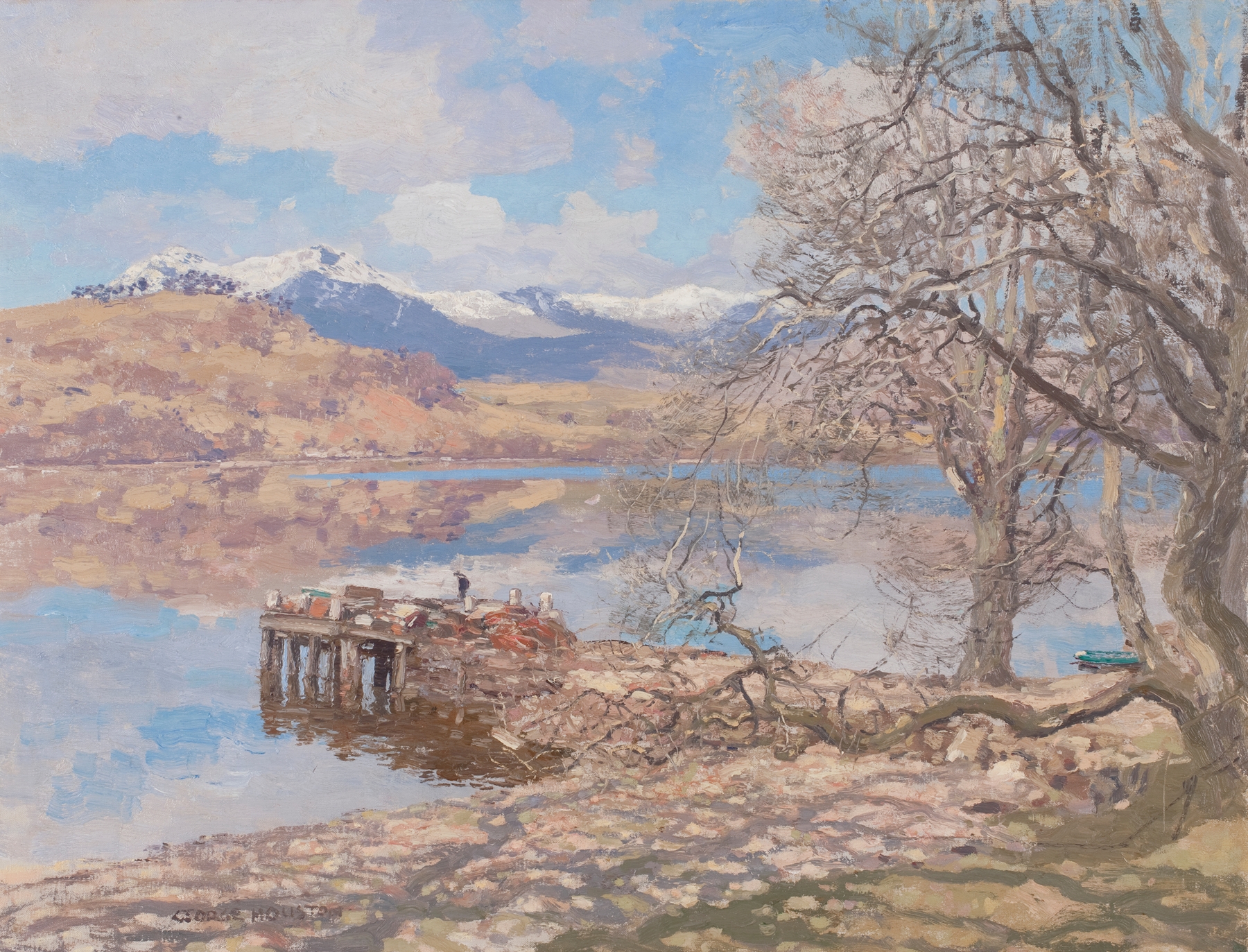 Landscape of Loch Awe with reflections, oil on canvas by George Houston