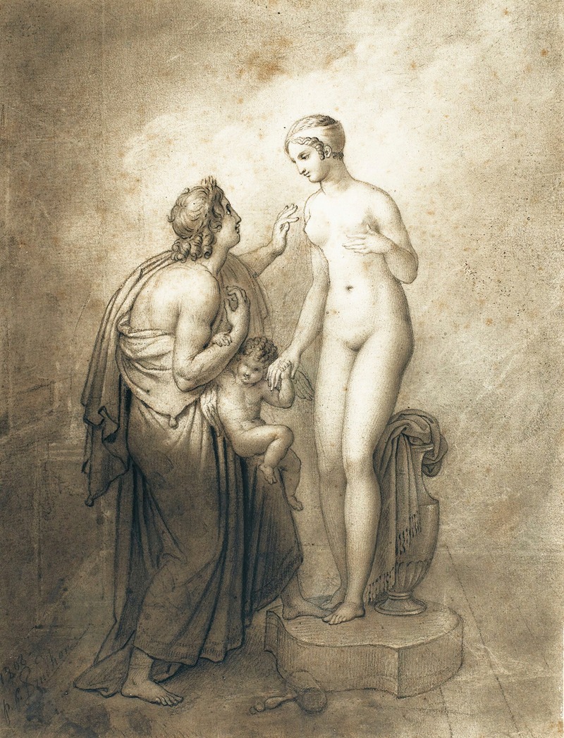 A painting depicting the myth of Pygmalion and Galatea by Anne Louis Girodet-Trioson.