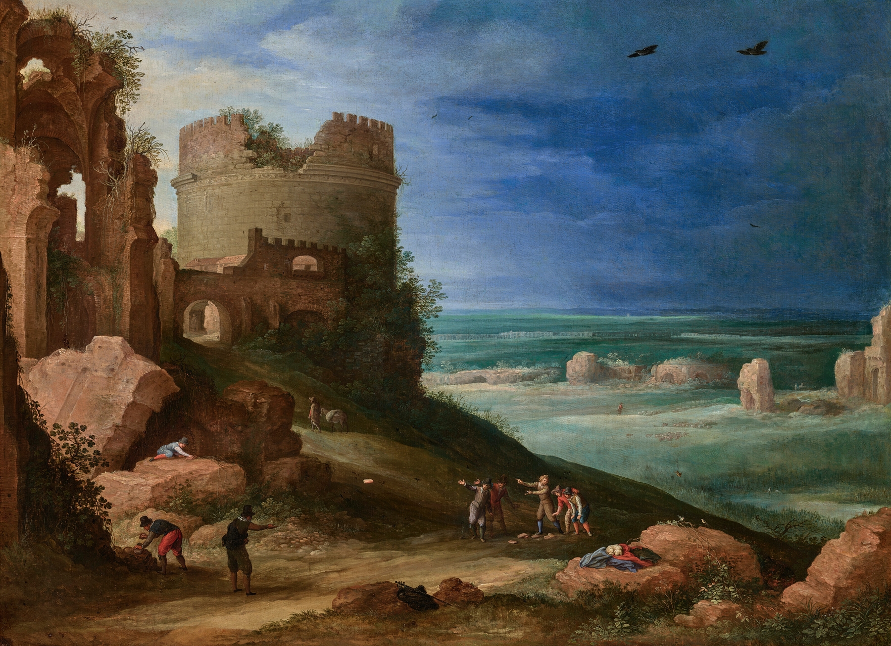 Capriccio of the Via Appia Antica, near Rome, with the tomb of Cecilia Metella and the Claudian Aqueduct, by Paul Bril, public domain