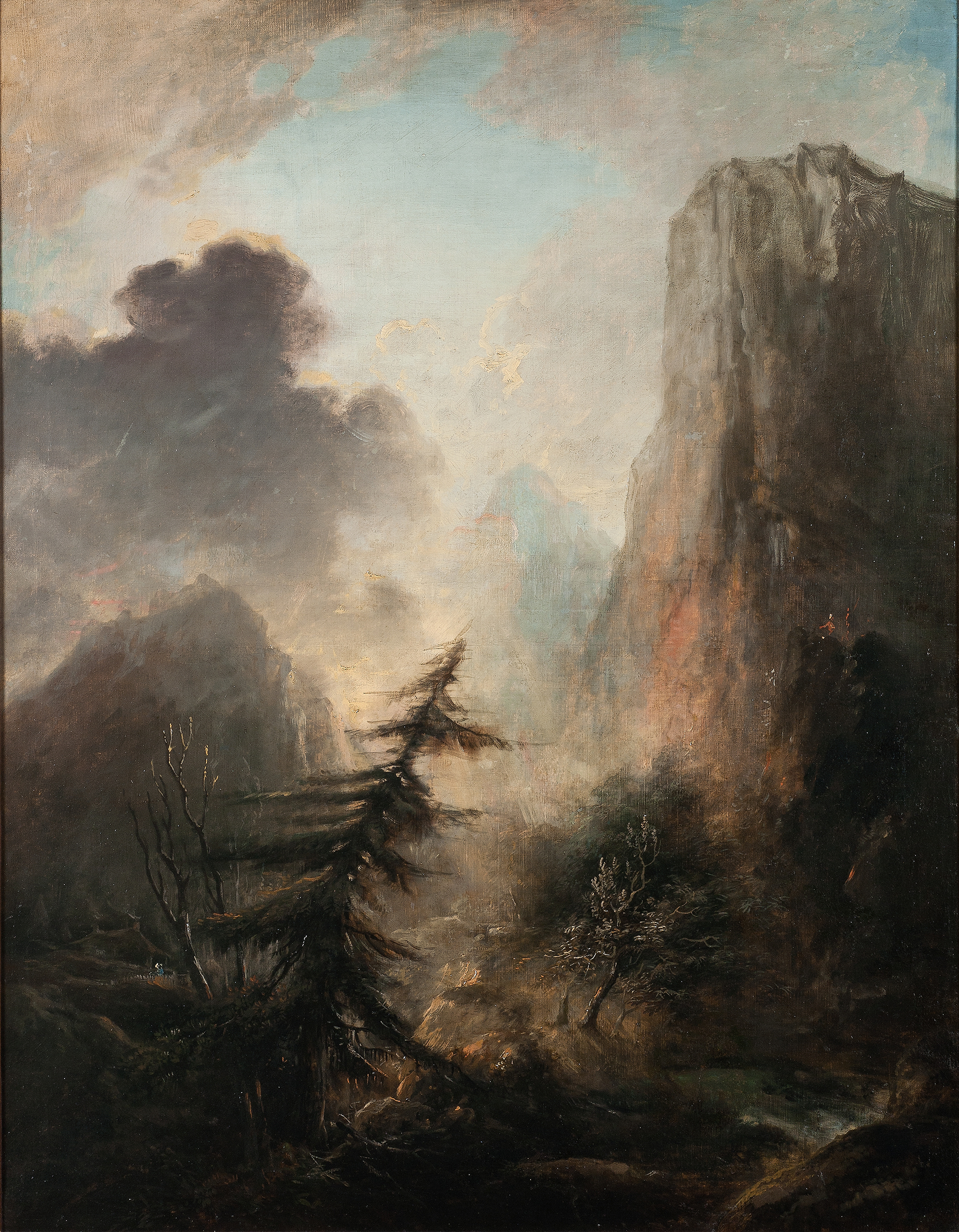 Romantic landscape featuring a grand spruce by Elias Martin, oil painting