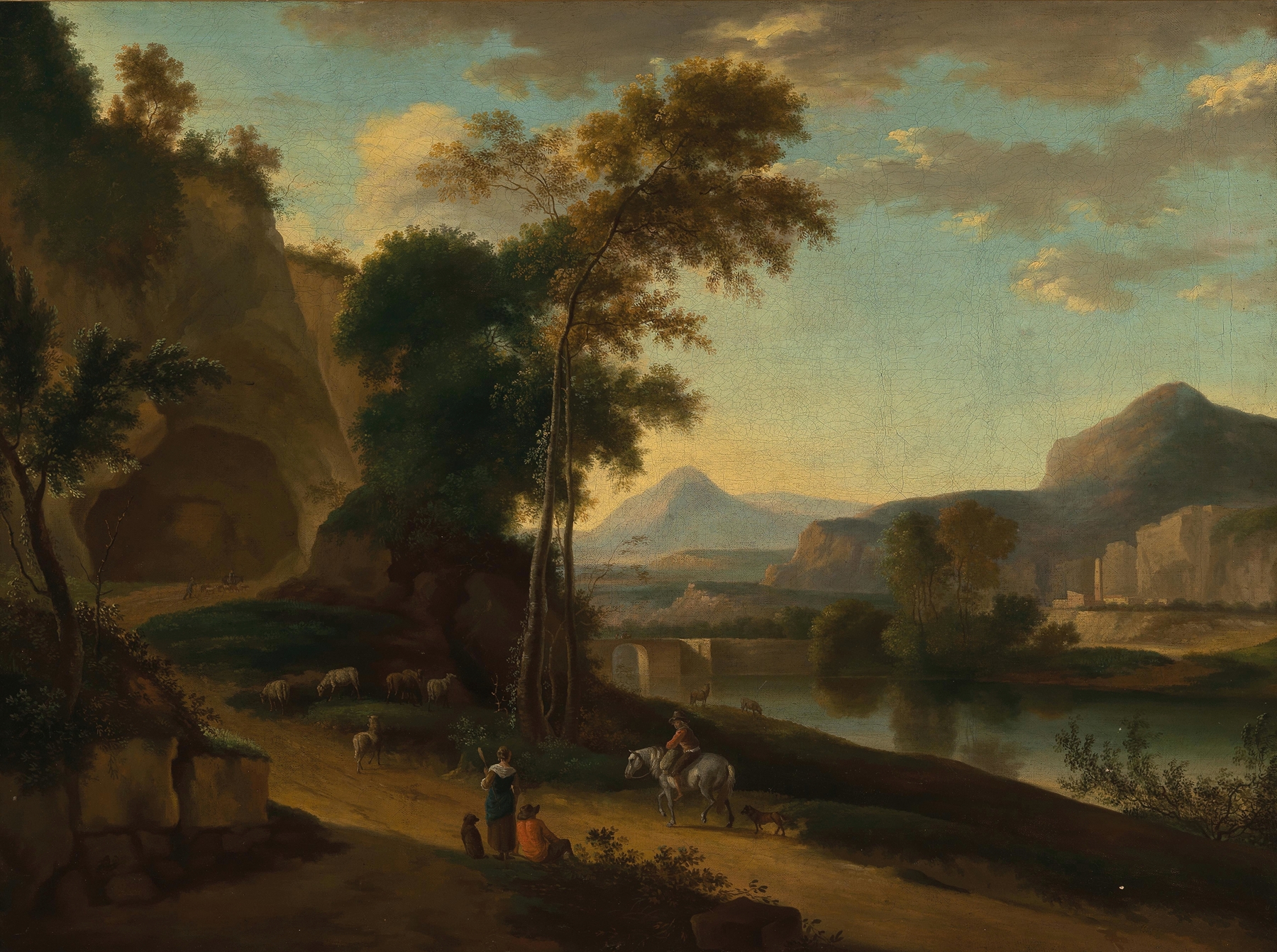 River landscape with travellers, oil painting by Jan Hackaert