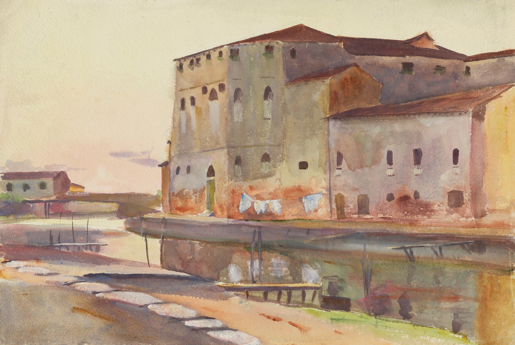 Architecture scene by Emily Sargent, oil painting with light and shadow