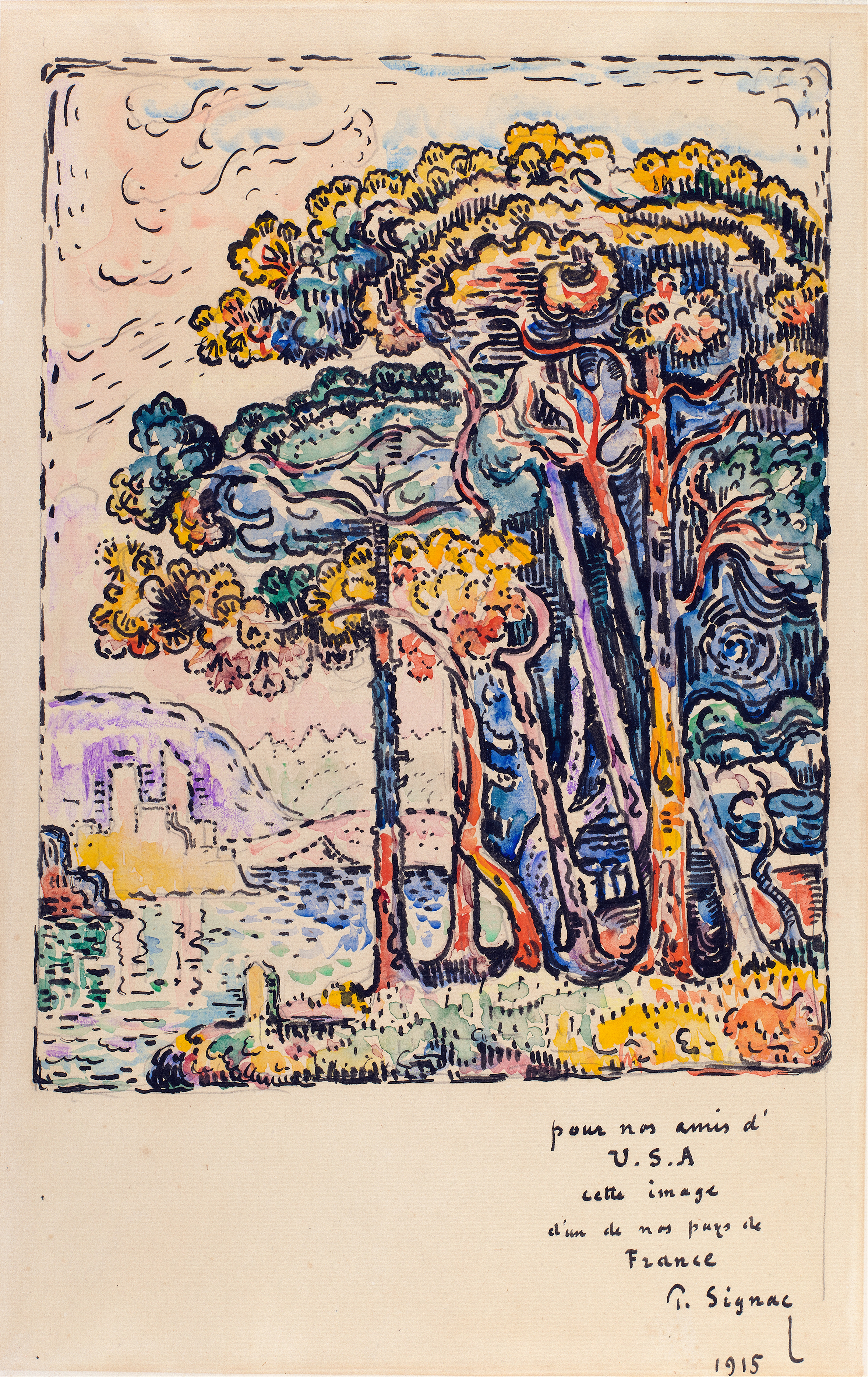 Landscape by Paul Signac, oil on canvas, vibrant colors and dynamic nature scene