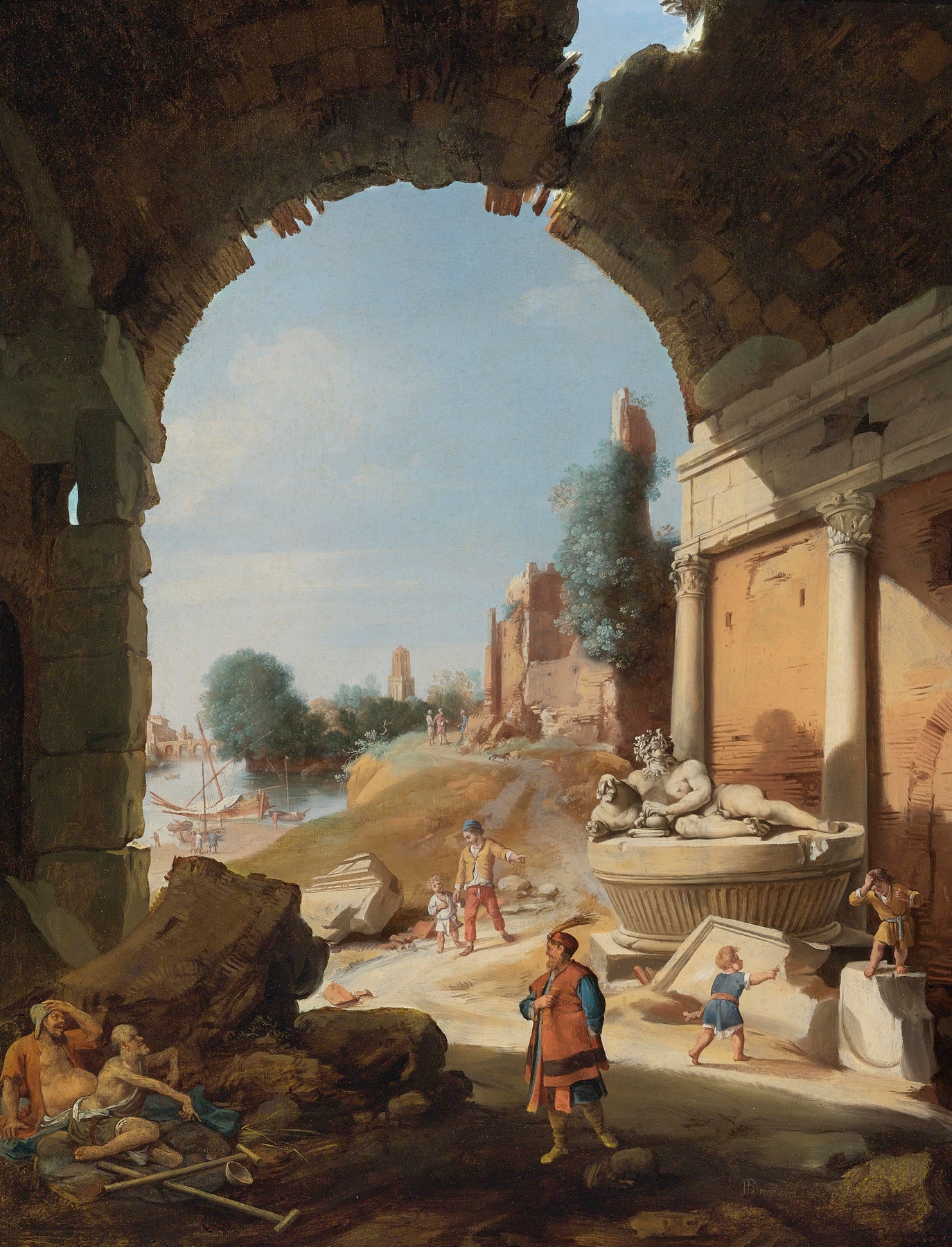Figures Among Ruins By The Tiber, oil on canvas by Bartholomeus Breenbergh