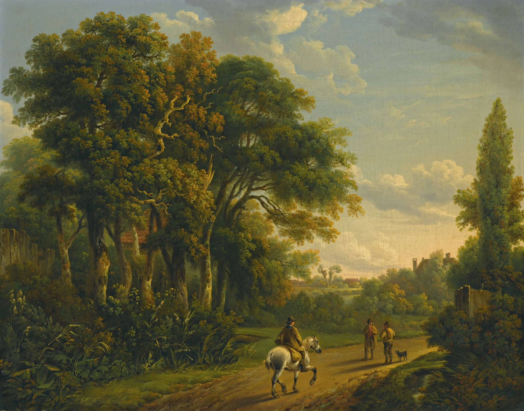 A horseman on a country lane, oil on canvas by Charles Towne