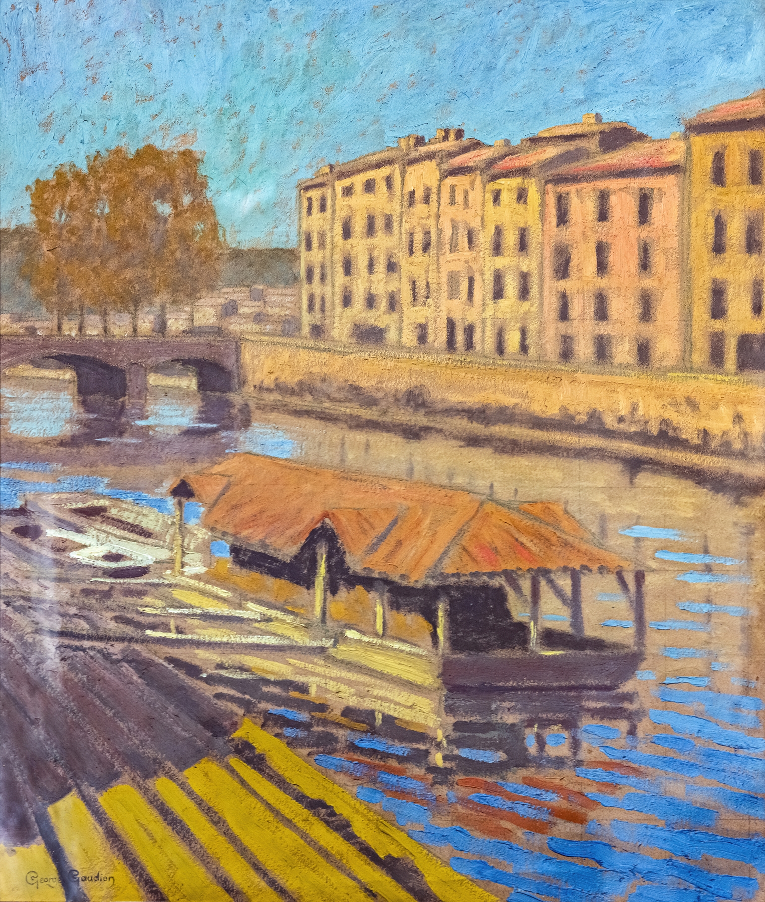 Wash house on the banks of the Nive in Bayonne, impressionism by Georges Gaudion