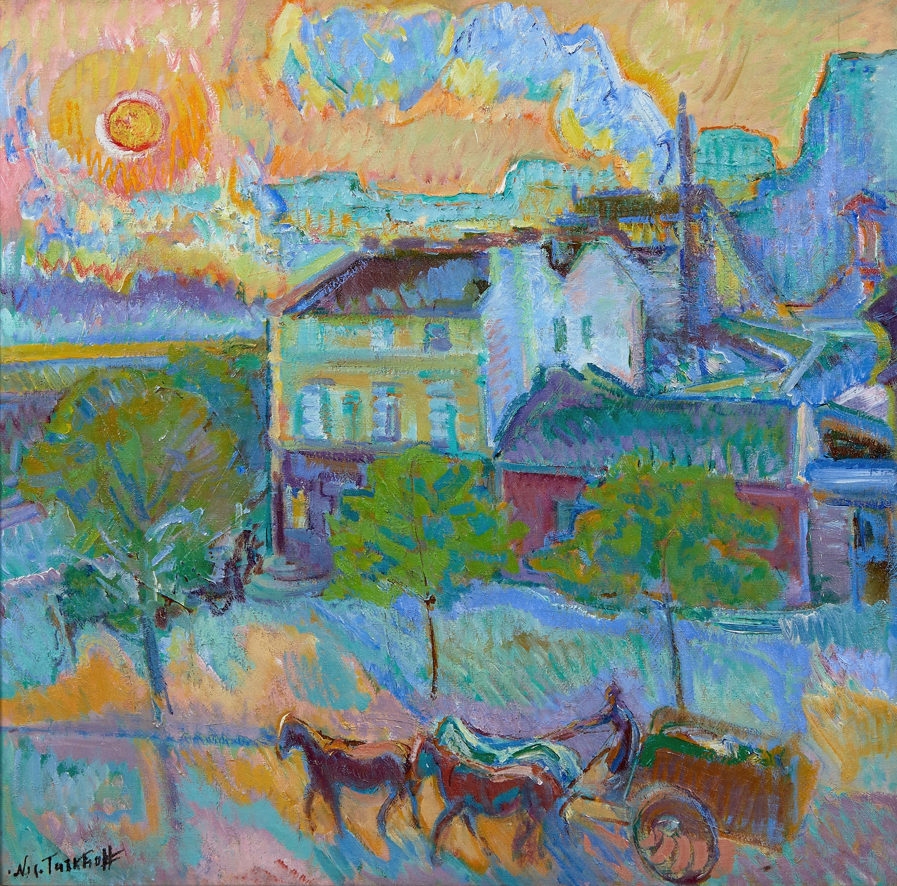 Boulevard Vaugirard, Paris by Nicolas Tarkhoff, oil painting depicting a serene city landscape.