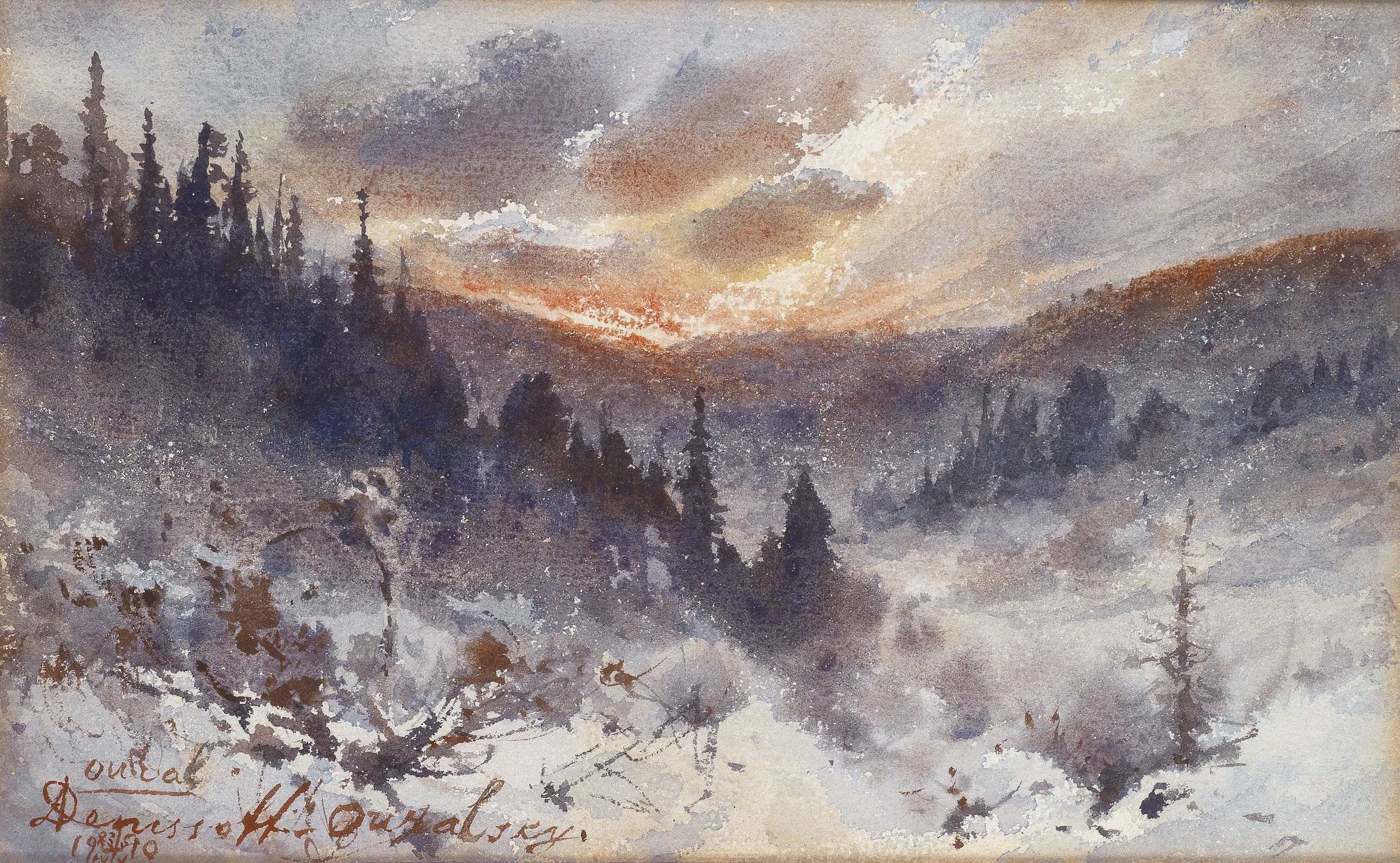 Landscape of Ural Mountains in oil on canvas by Alexei Kuzmich Denisov-Uralsky