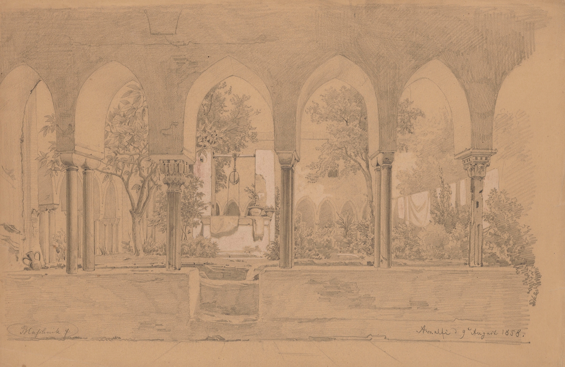 Cloister with Arcade Gallery in Amalfi, by Arthur Blaschnik, public domain
