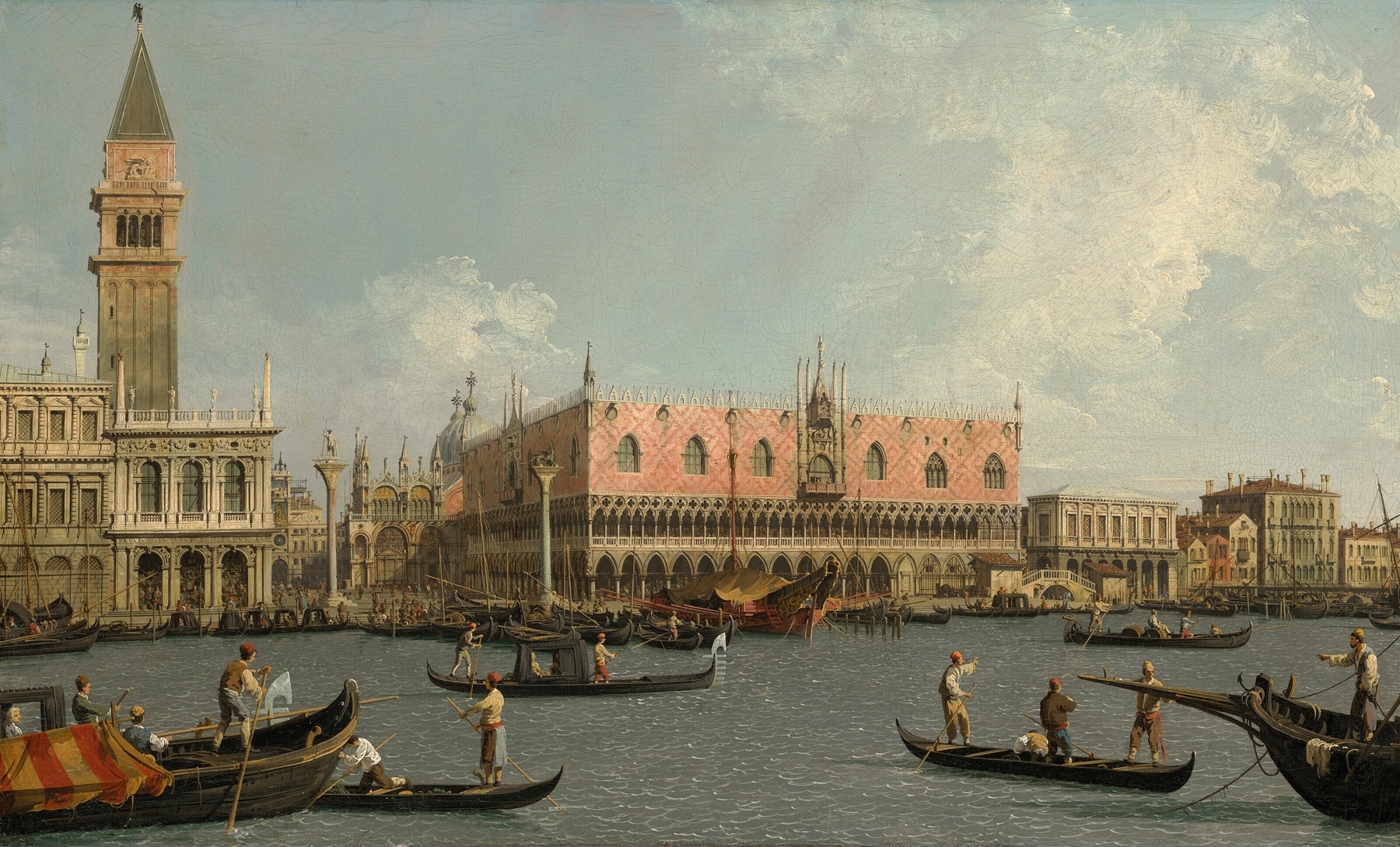 The Molo, with the Piazzetta and the Doge’s Palace, from the Bacino, by Canaletto, public domain